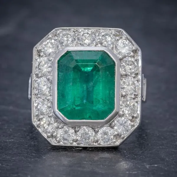 Art Deco Emerald Diamond Ring 5.20Ct Emerald 3.60Ct Diamond 18Ct Gold Circa 1920