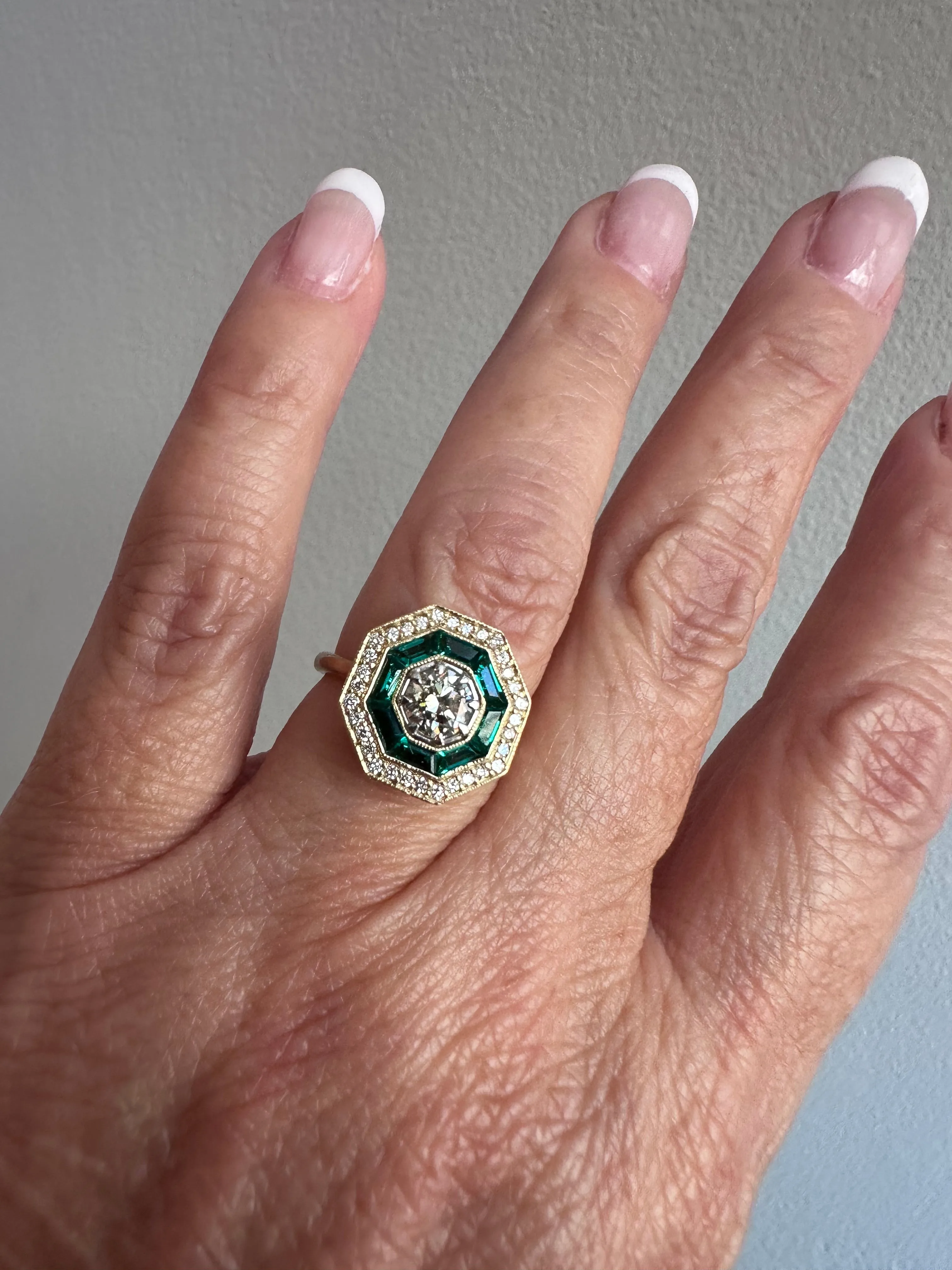 Art Deco Inspired Emerald and Diamond Ring