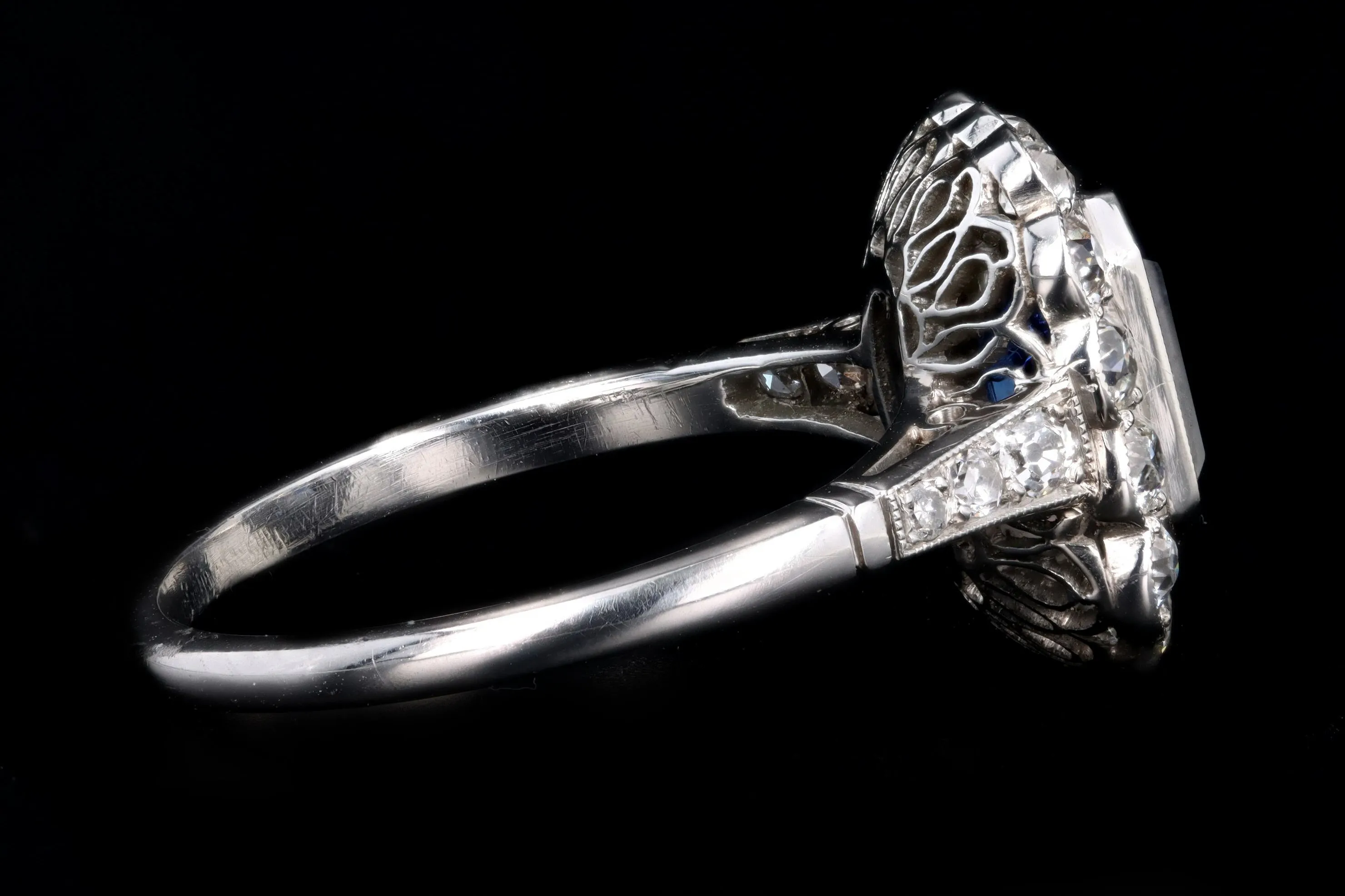 Art Deco Inspired Platinum 2.03 Carat Natural Sapphire & Diamond Halo Ring
