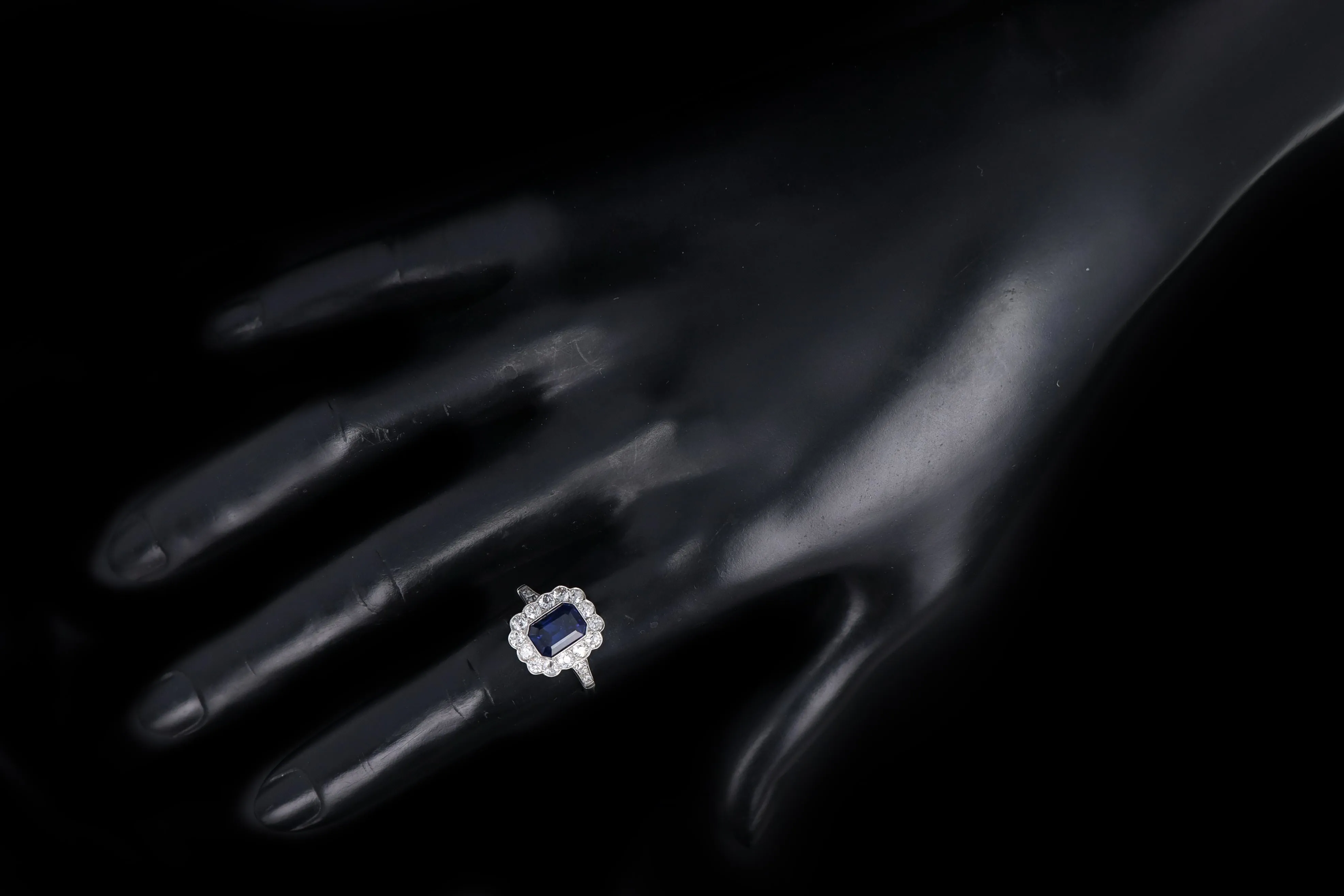Art Deco Inspired Platinum 2.03 Carat Natural Sapphire & Diamond Halo Ring
