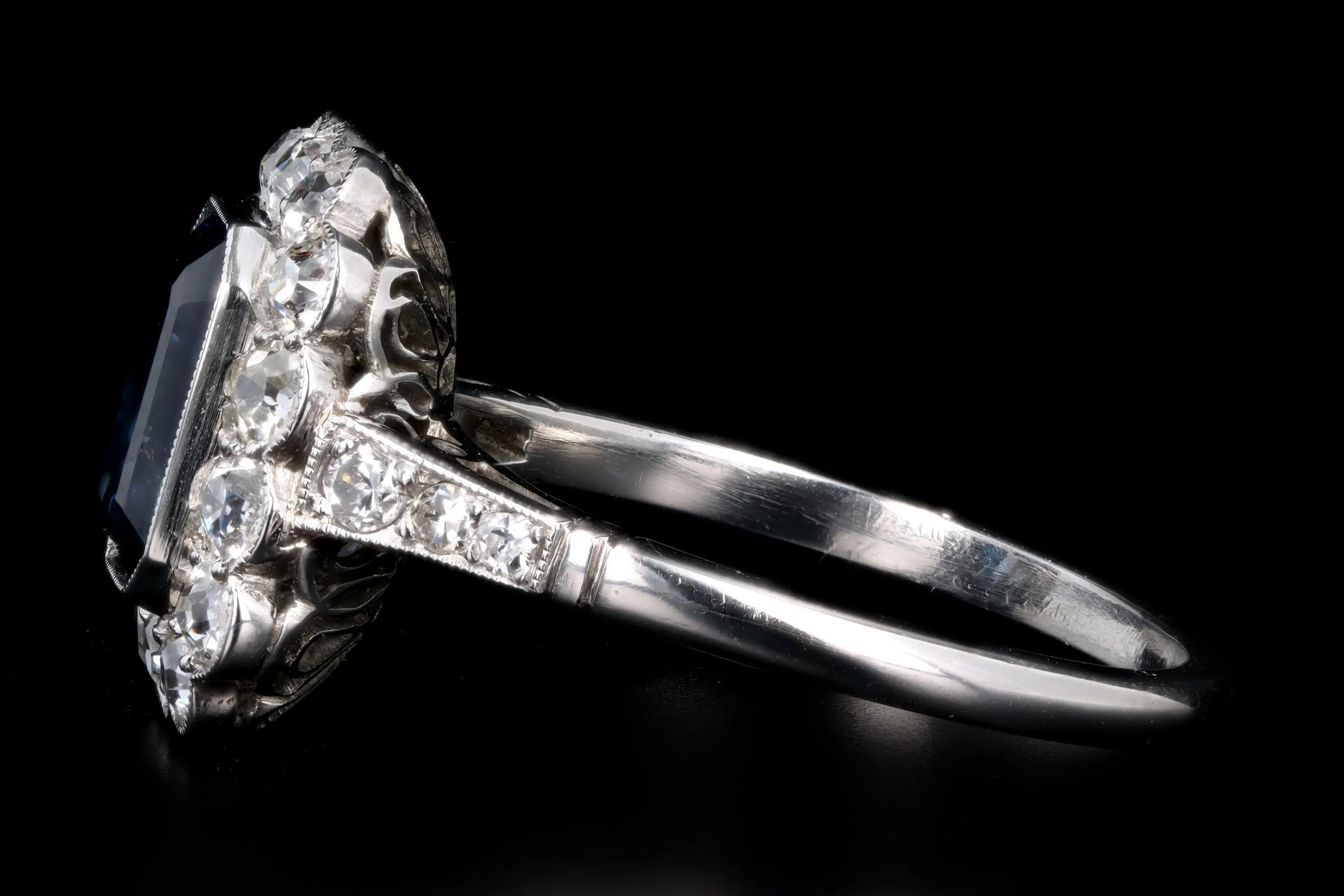 Art Deco Inspired Platinum 2.03 Carat Natural Sapphire & Diamond Halo Ring