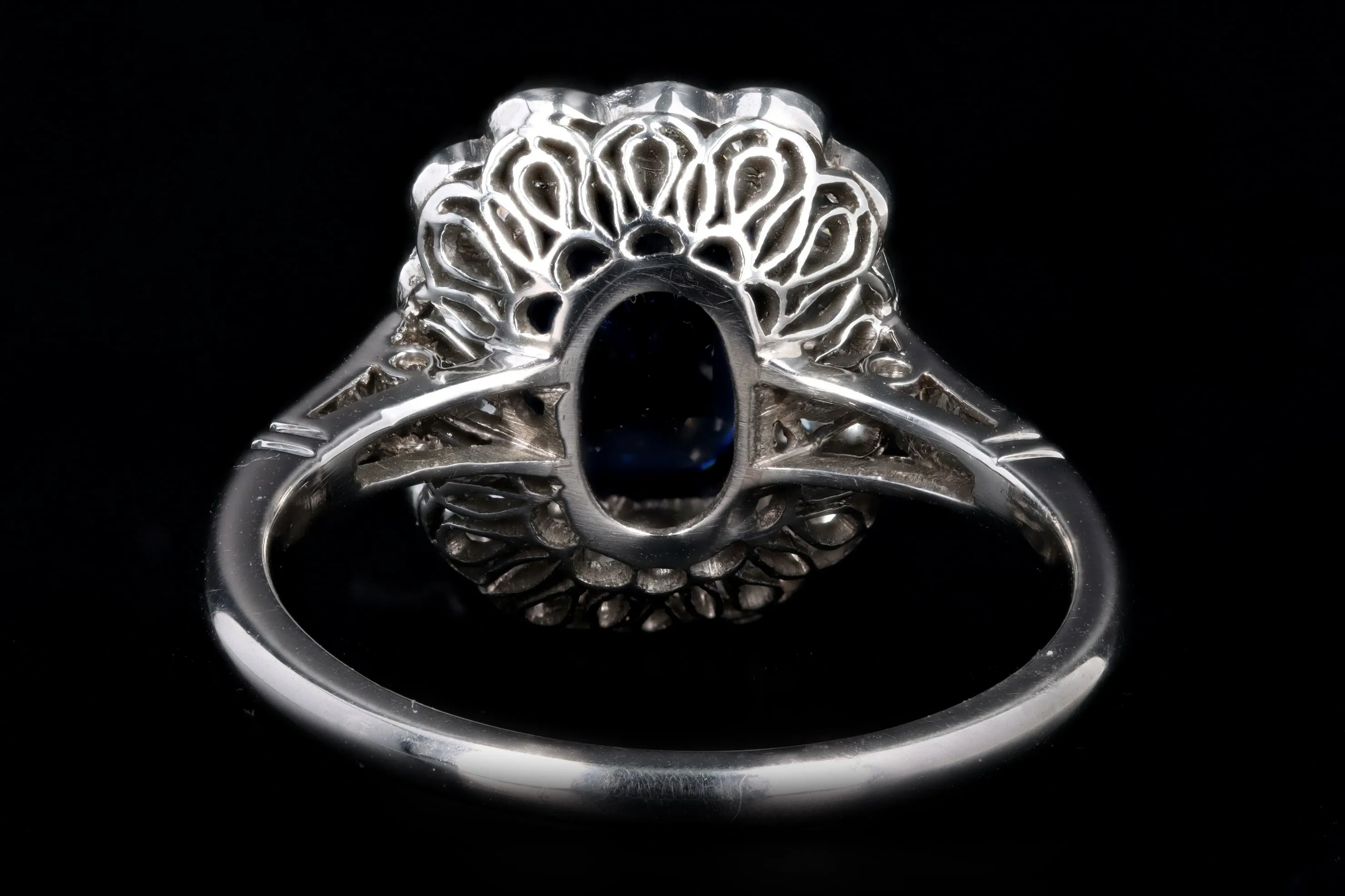 Art Deco Inspired Platinum 2.03 Carat Natural Sapphire & Diamond Halo Ring