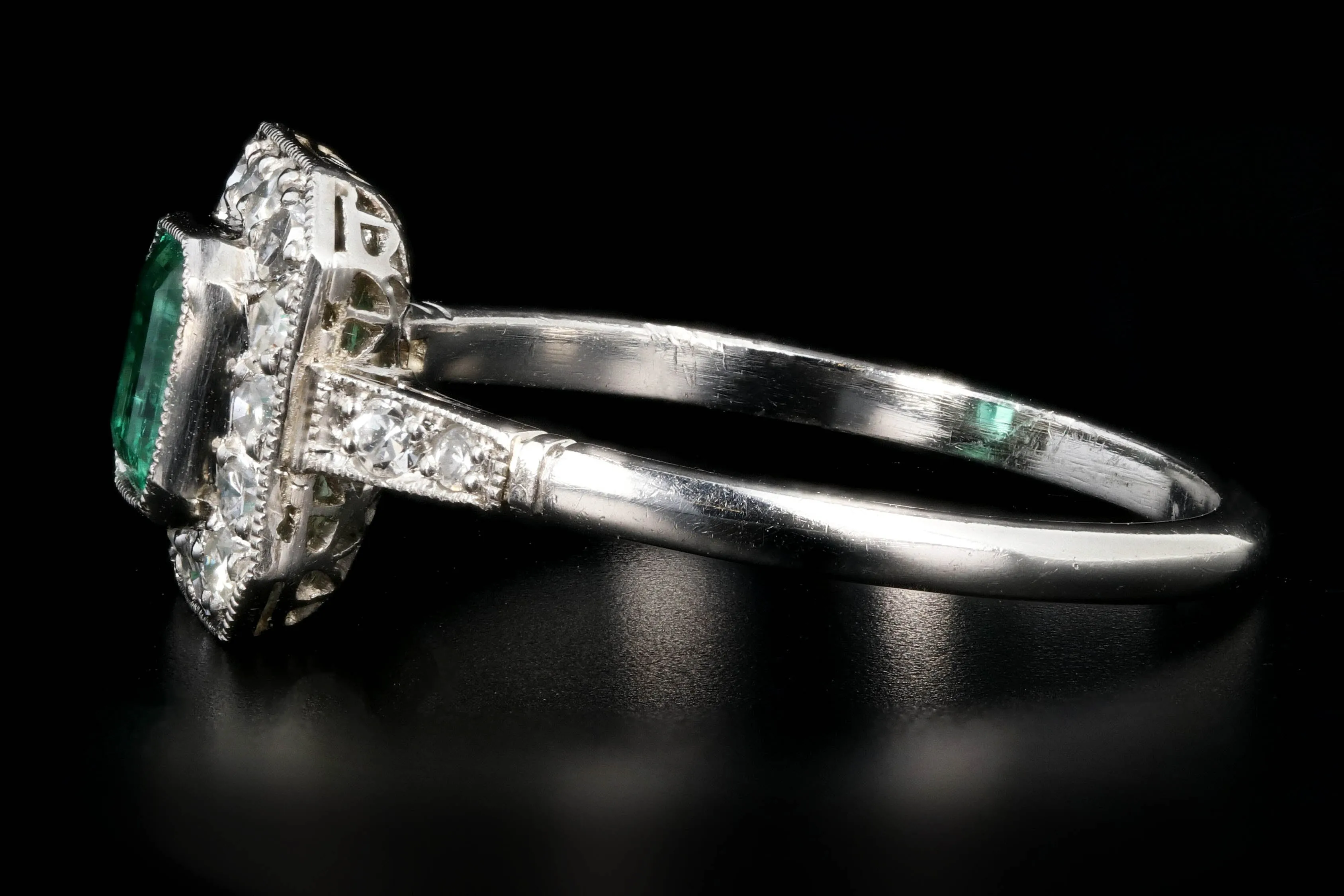 Art Deco Style Platinum .60 Colombian Emerald & Diamond Ring
