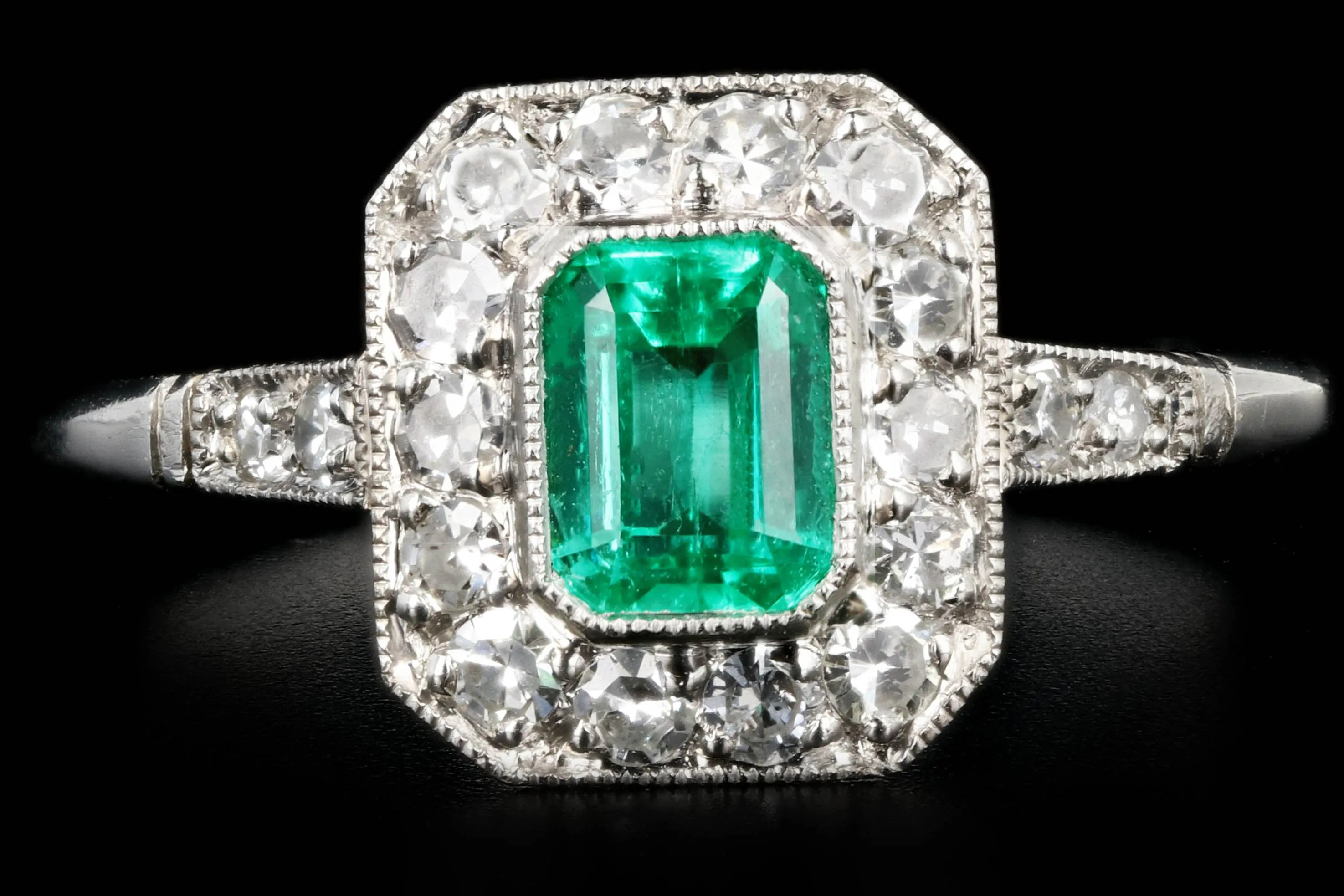 Art Deco Style Platinum .60 Colombian Emerald & Diamond Ring