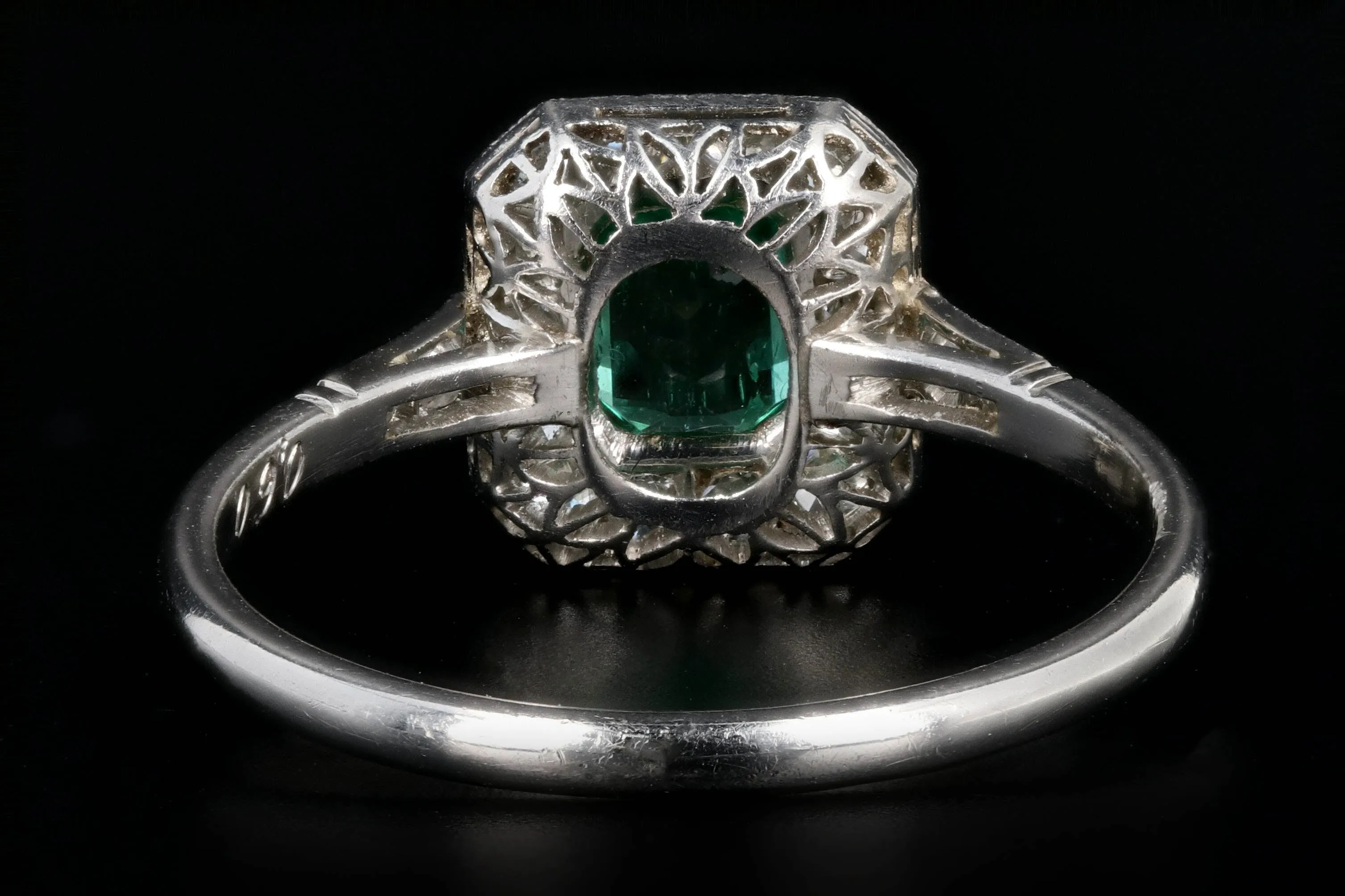Art Deco Style Platinum .60 Colombian Emerald & Diamond Ring