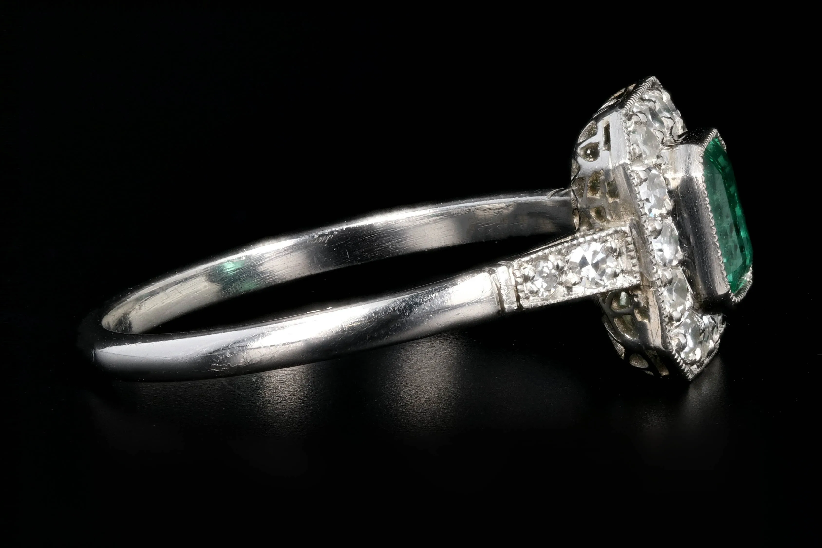 Art Deco Style Platinum .60 Colombian Emerald & Diamond Ring