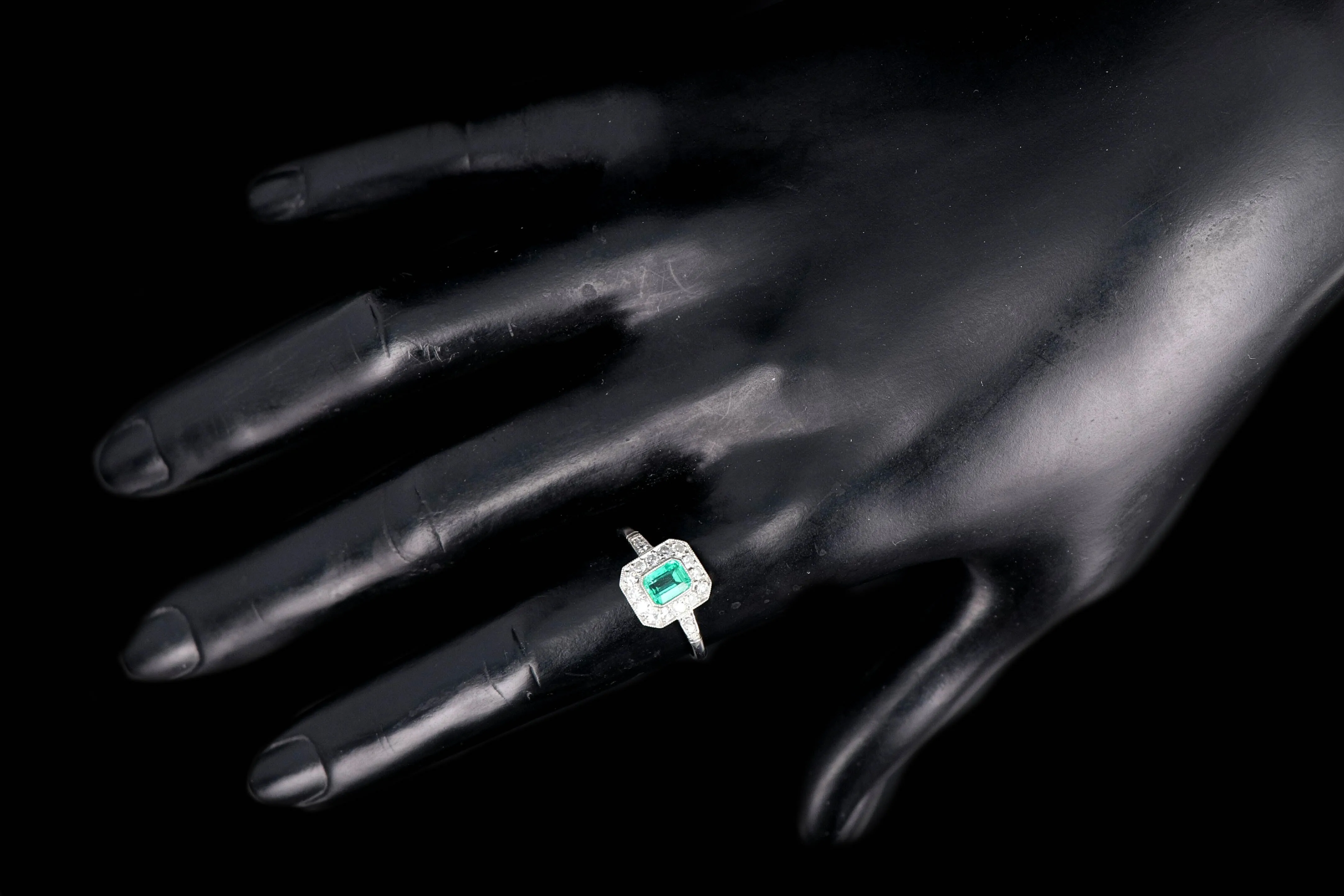 Art Deco Style Platinum .60 Colombian Emerald & Diamond Ring