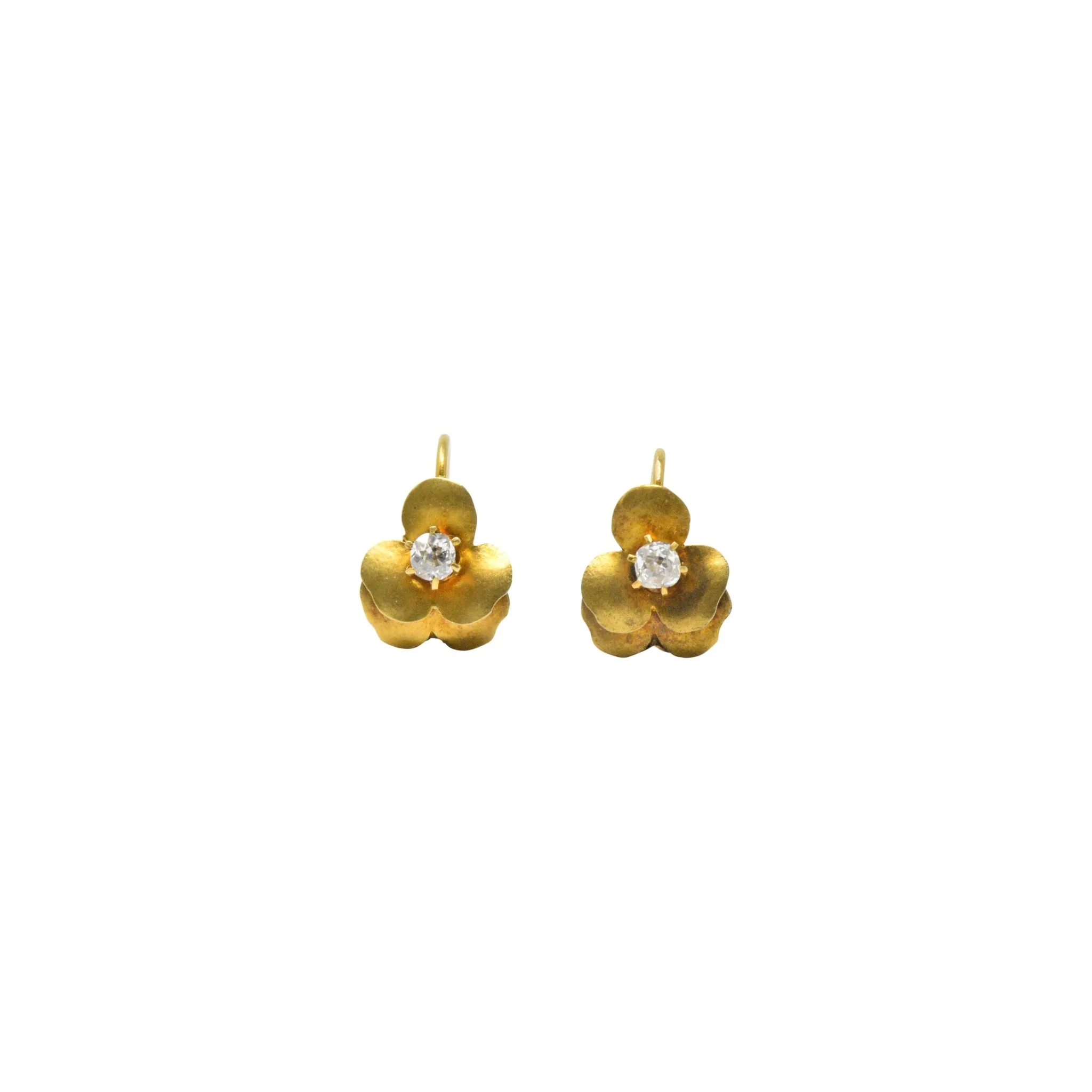 Art Nouveau Adorable .20CTW Diamond & 14K Gold Earrings, Circa 1900
