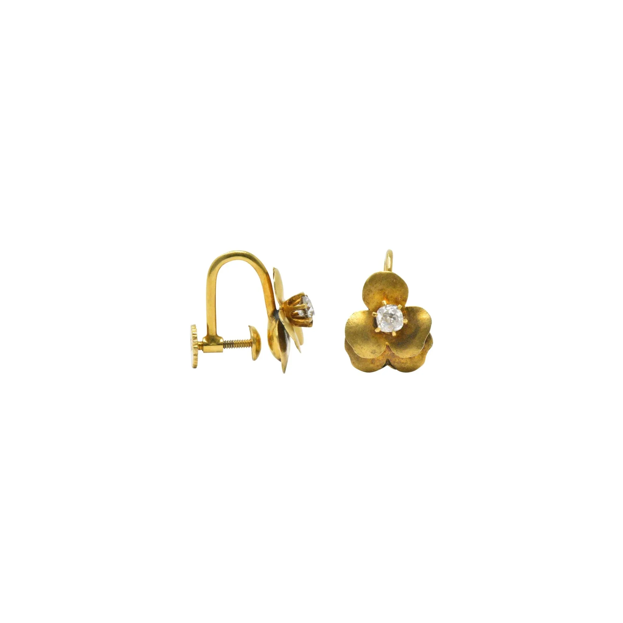 Art Nouveau Adorable .20CTW Diamond & 14K Gold Earrings, Circa 1900