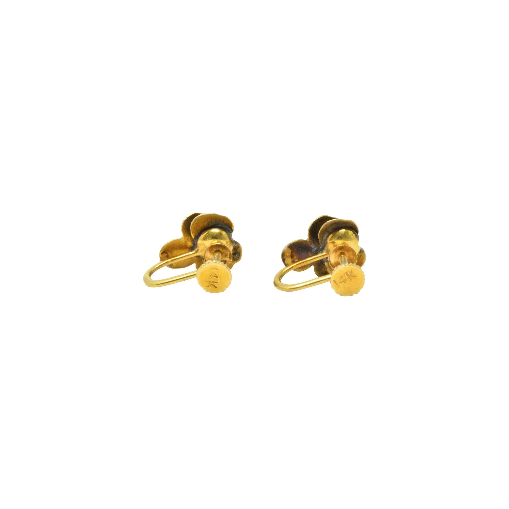 Art Nouveau Adorable .20CTW Diamond & 14K Gold Earrings, Circa 1900