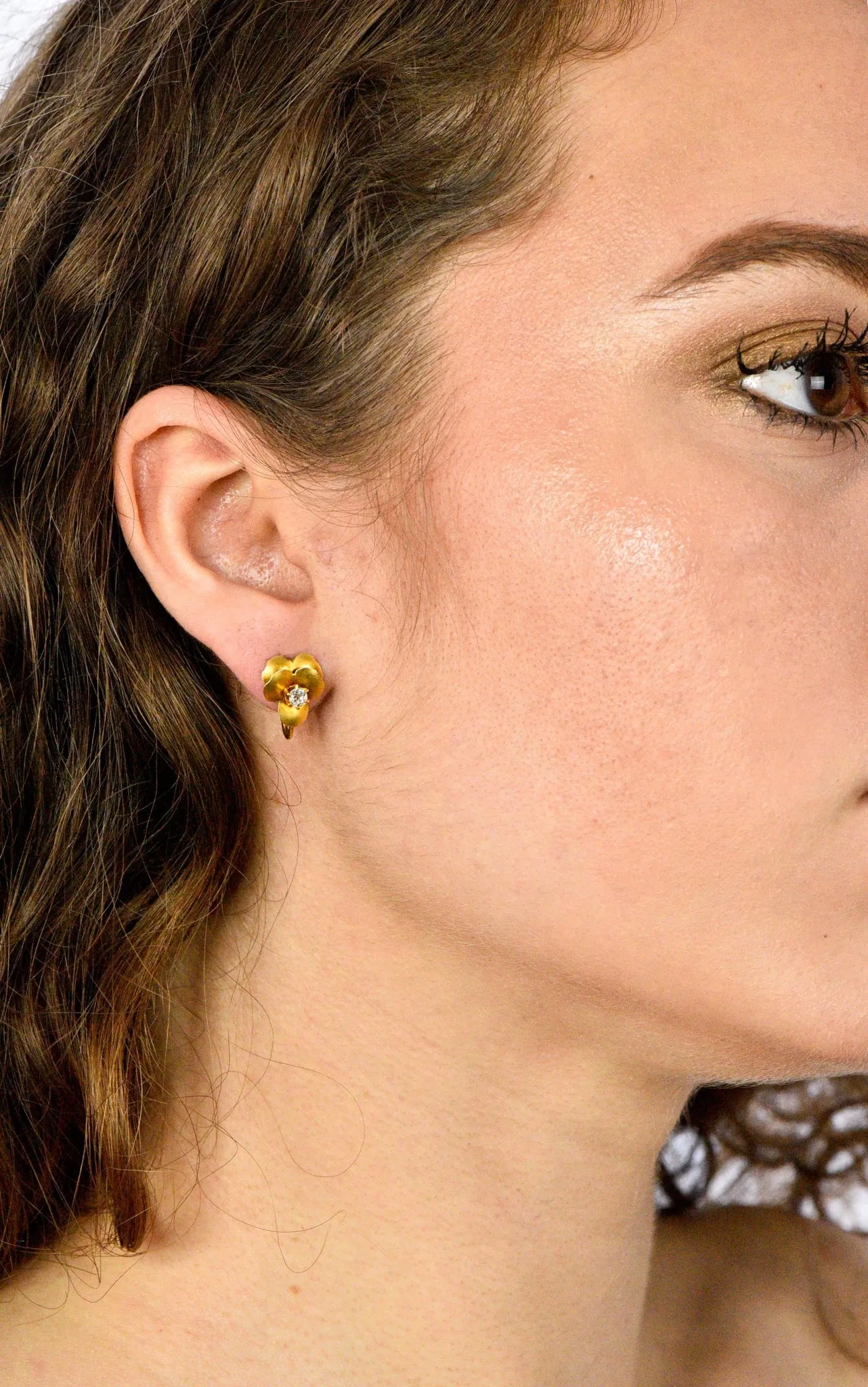 Art Nouveau Adorable .20CTW Diamond & 14K Gold Earrings, Circa 1900