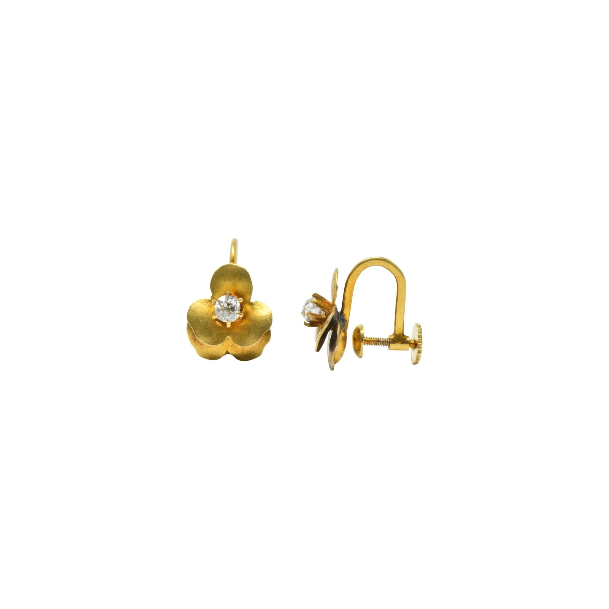 Art Nouveau Adorable .20CTW Diamond & 14K Gold Earrings, Circa 1900