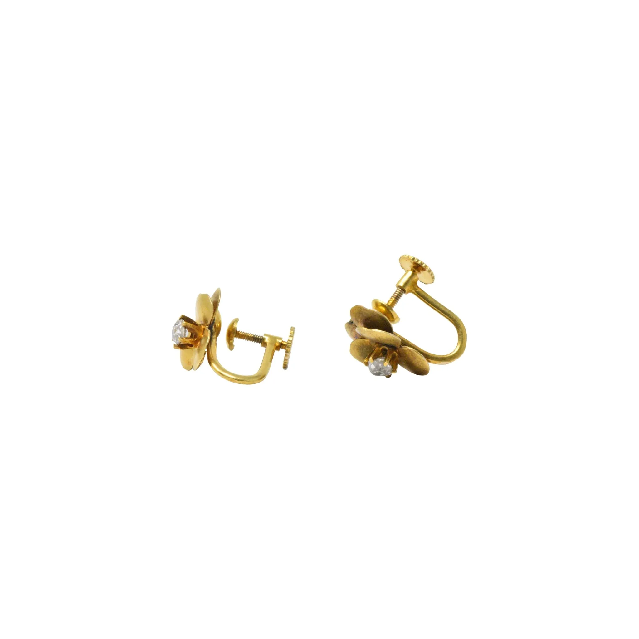 Art Nouveau Adorable .20CTW Diamond & 14K Gold Earrings, Circa 1900