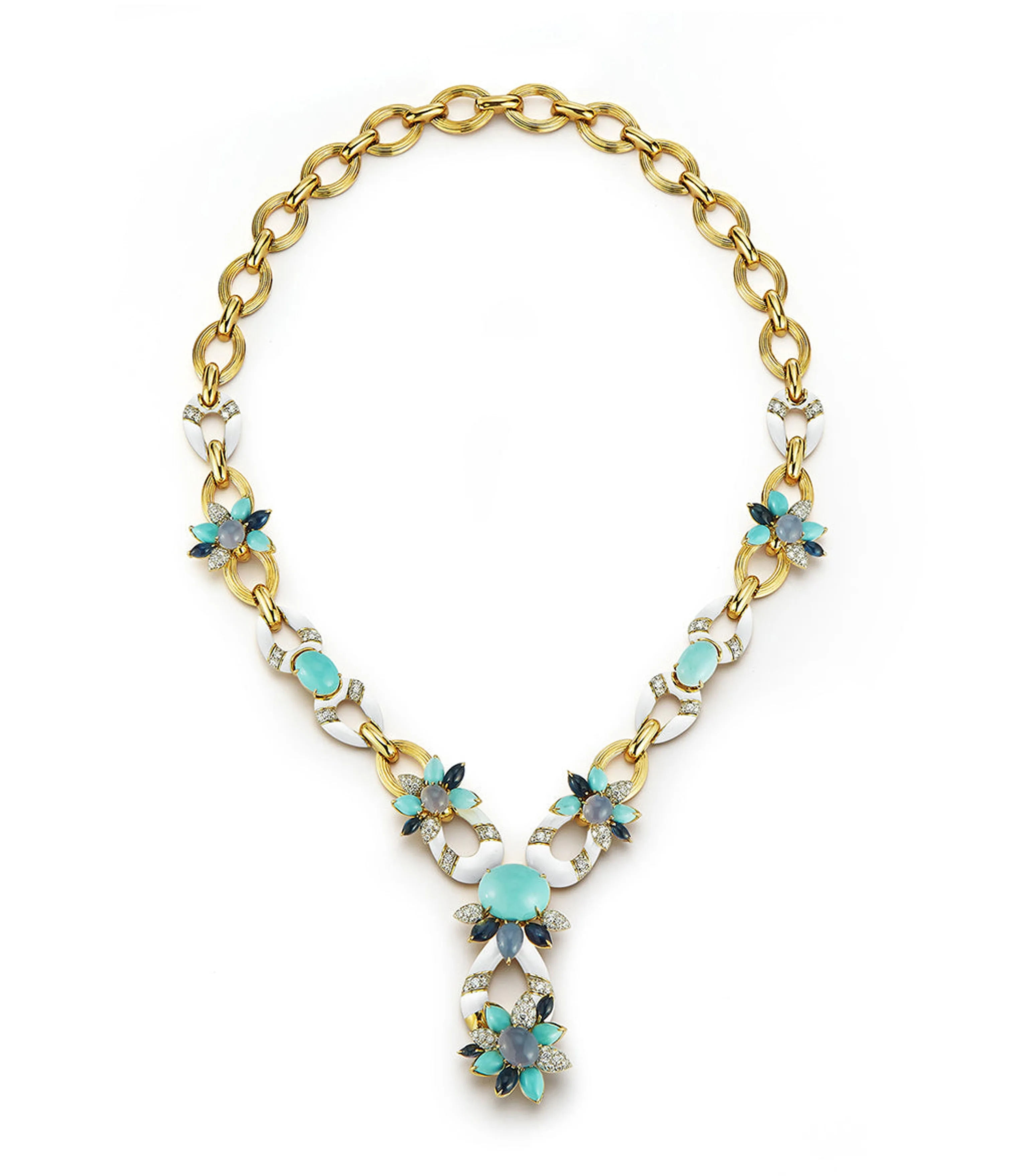 Asheville Necklace, Hammered 18K Gold, Turquoise, Diamonds