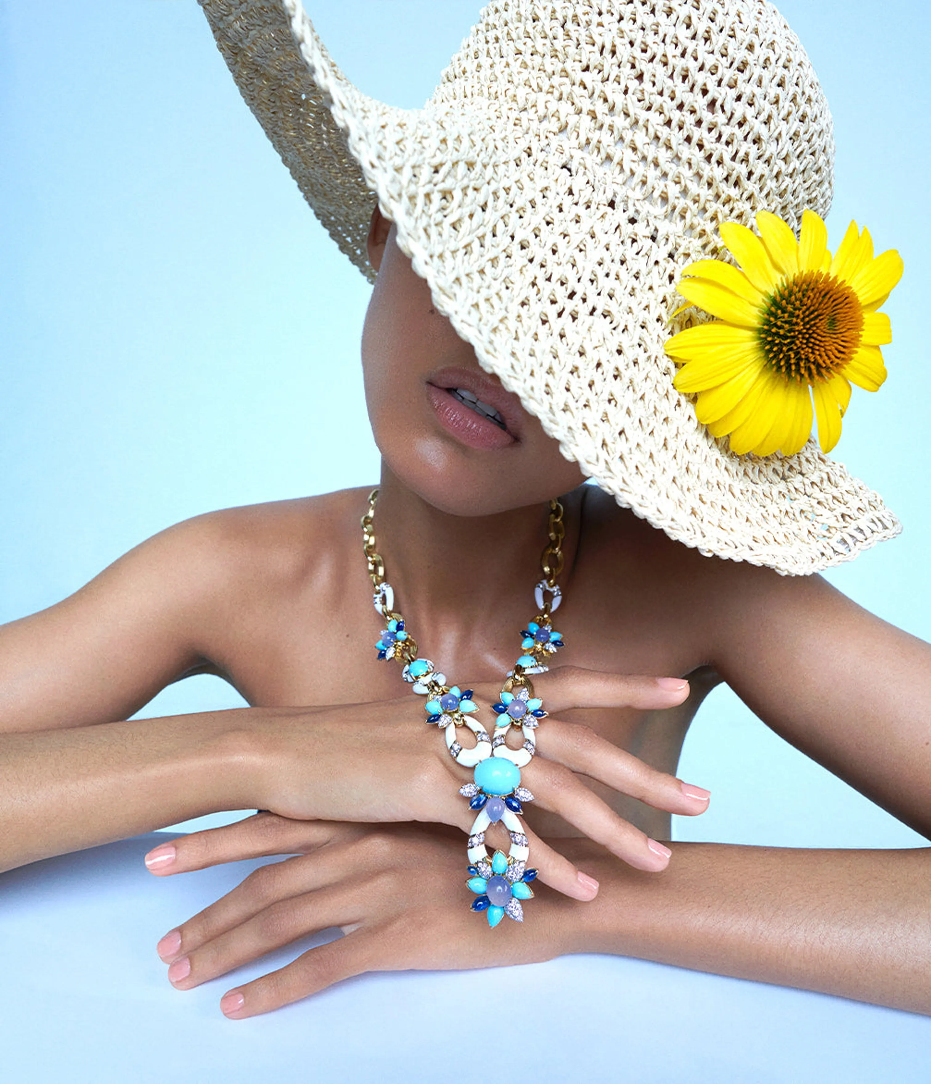 Asheville Necklace, Hammered 18K Gold, Turquoise, Diamonds