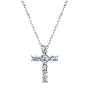 Asscher Cut Platinum 2.80 ct Diamond Cross Pendant Necklace
