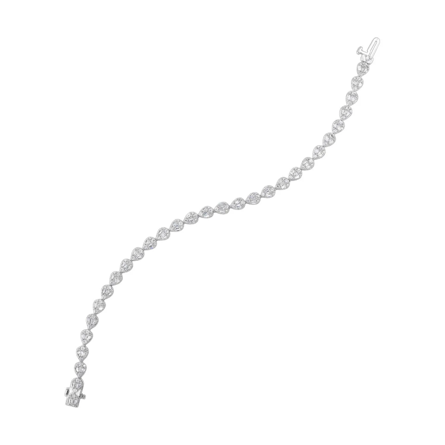 Baguette and Round Diamond Teardrop Tennis Bracelet in White Gold, 2.0 cttw