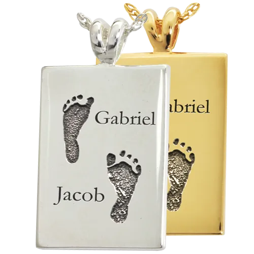 B&B Rectangle Twin Footprints with Names Pendant