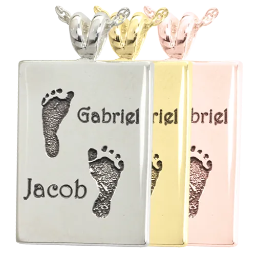 B&B Rectangle Twin Footprints with Names Pendant