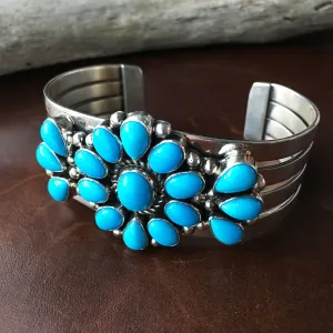 Beautiful Sterling Silver Natural Sleeping Beauty Turquoise Flower Bracelet Cuff