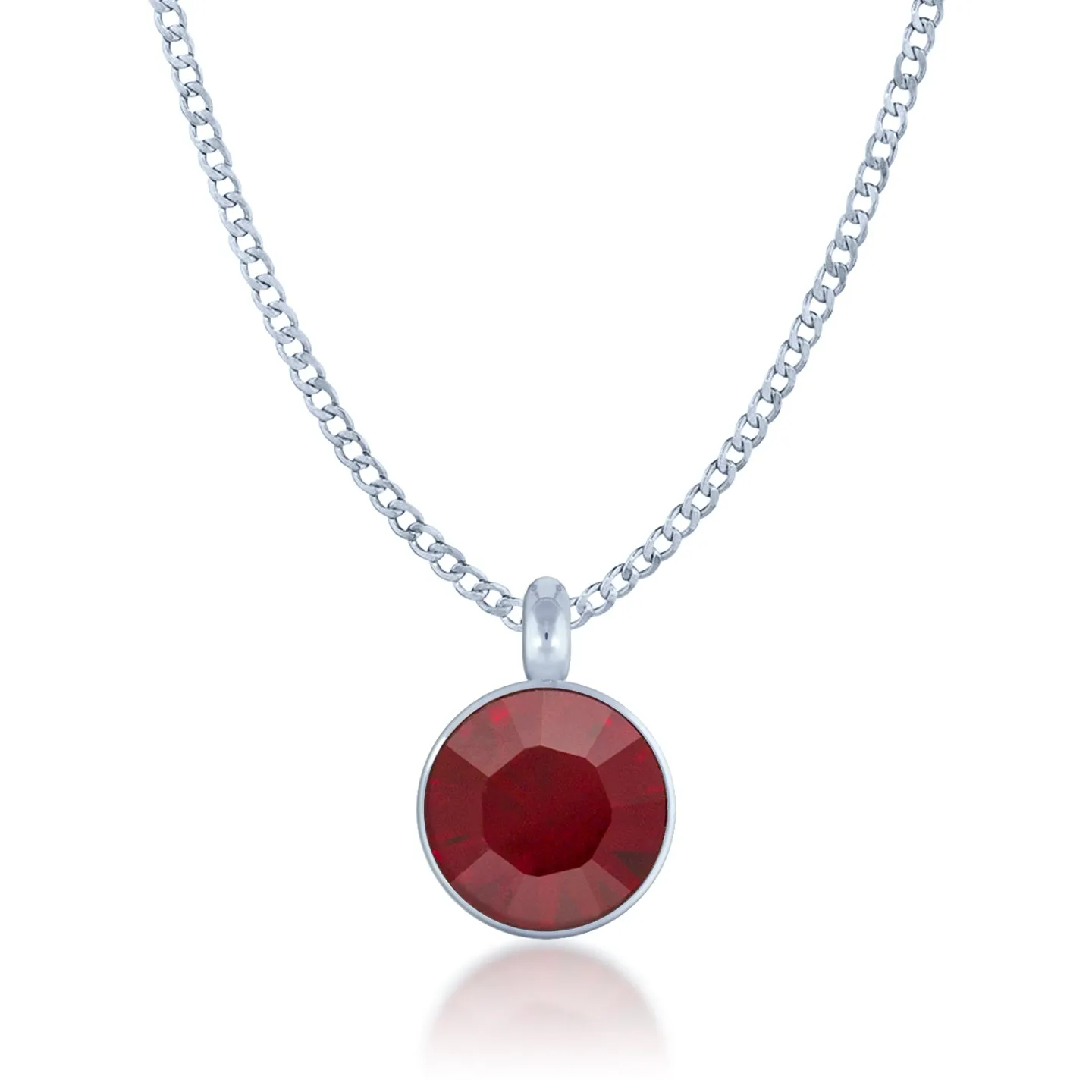 Bella Pendant Necklace with Red Siam Round Crystals from Swarovski Silver Toned Rhodium Plated