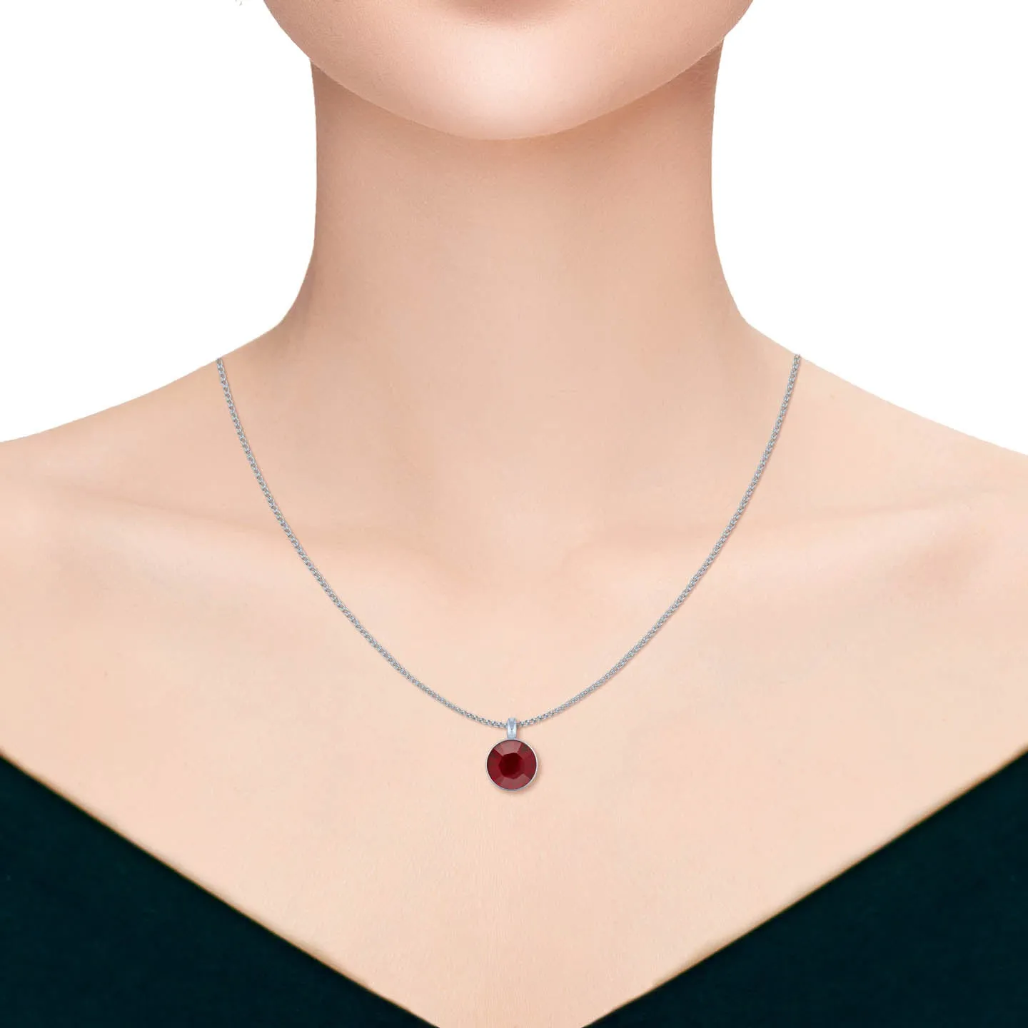 Bella Pendant Necklace with Red Siam Round Crystals from Swarovski Silver Toned Rhodium Plated