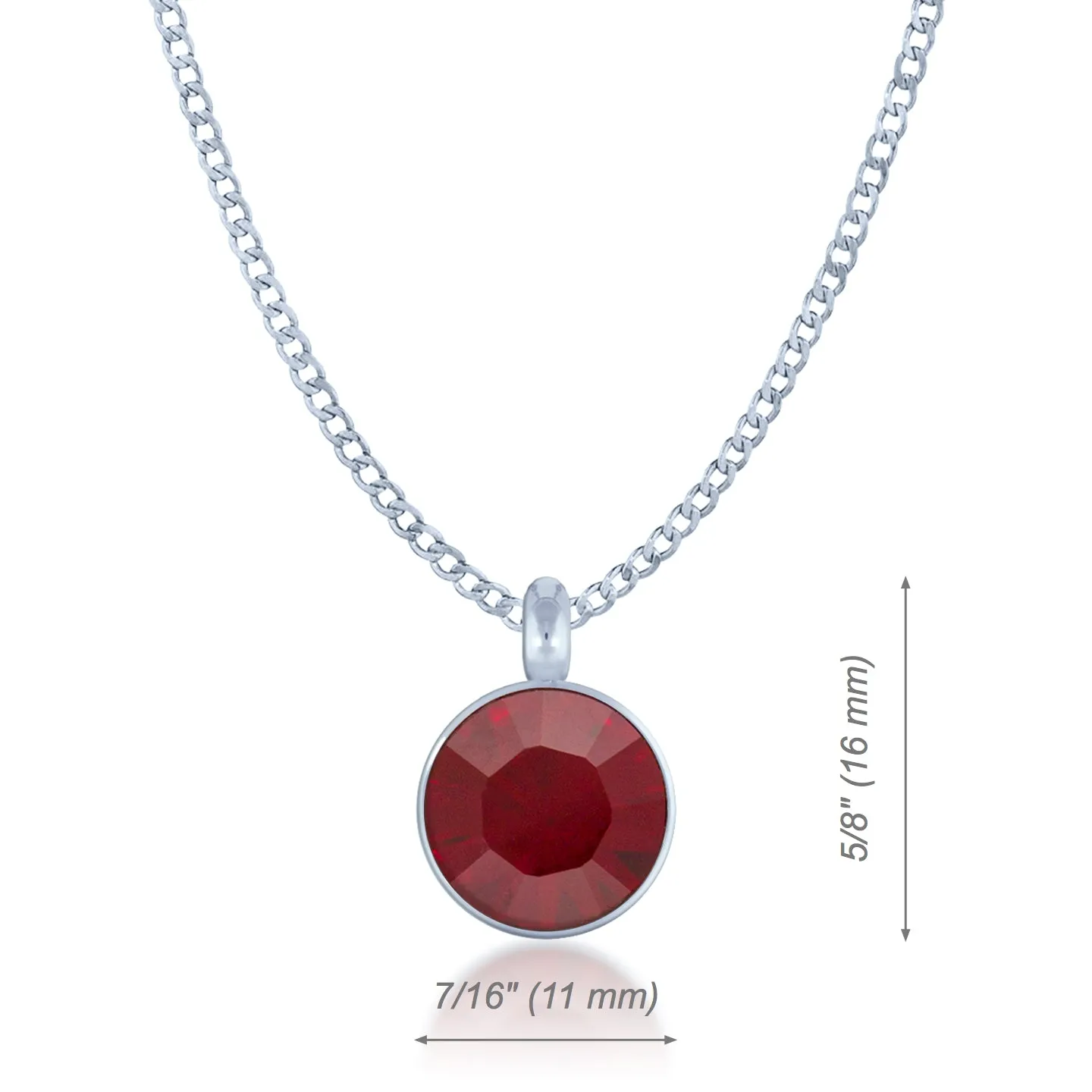 Bella Pendant Necklace with Red Siam Round Crystals from Swarovski Silver Toned Rhodium Plated