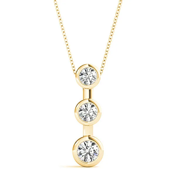 Bezel Set 0.50 ctw Round Diamond Three Stone Necklace Pendant