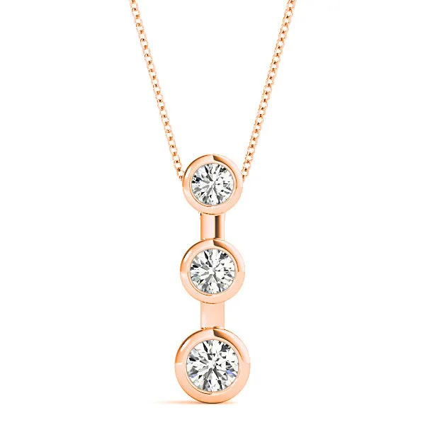 Bezel Set 0.50 ctw Round Diamond Three Stone Necklace Pendant