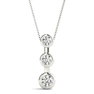 Bezel Set 0.50 ctw Round Diamond Three Stone Necklace Pendant