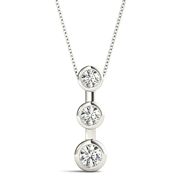 Bezel Set 0.50 ctw Round Diamond Three Stone Necklace Pendant