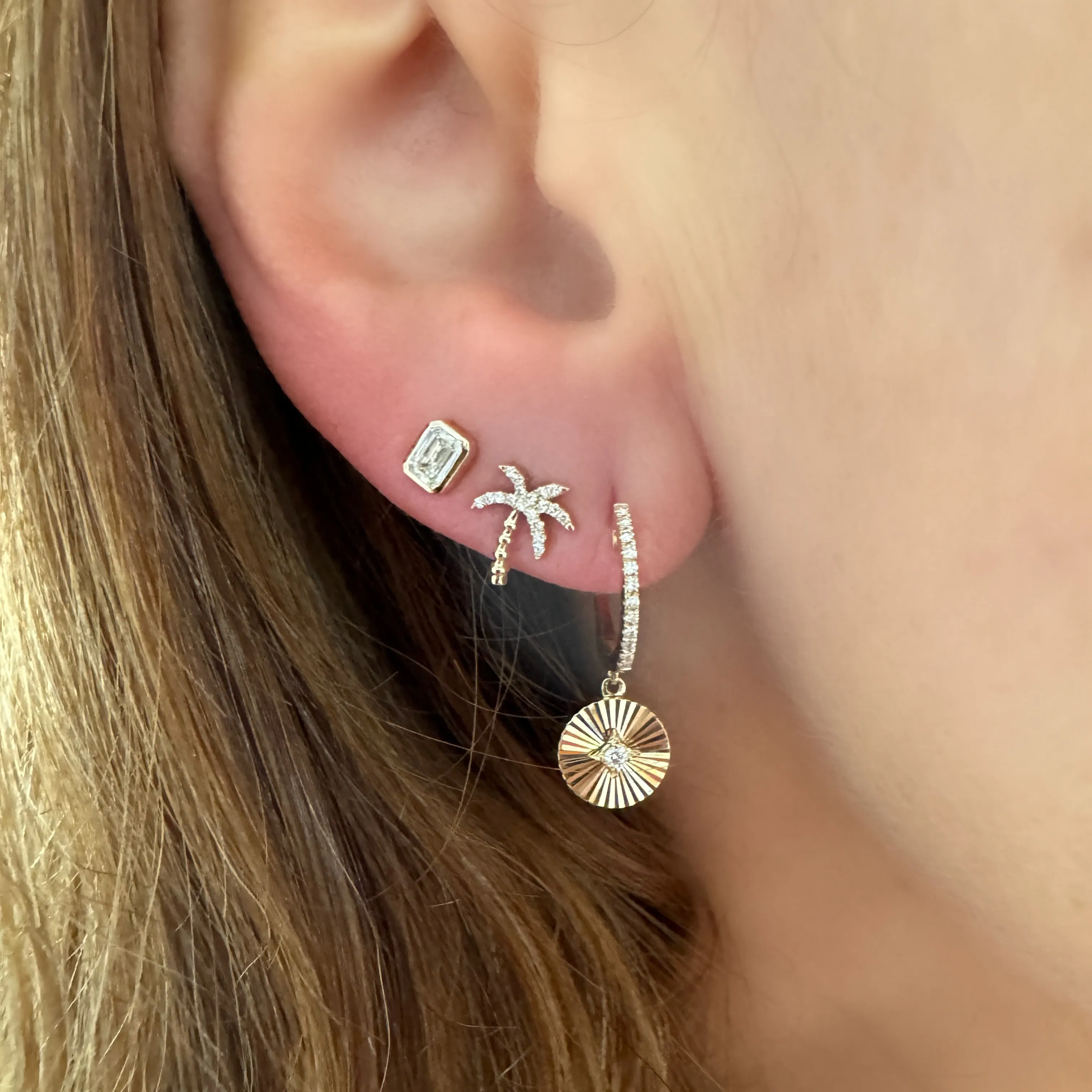 Bezel Set Emerald Cut Diamond Stud Earrings