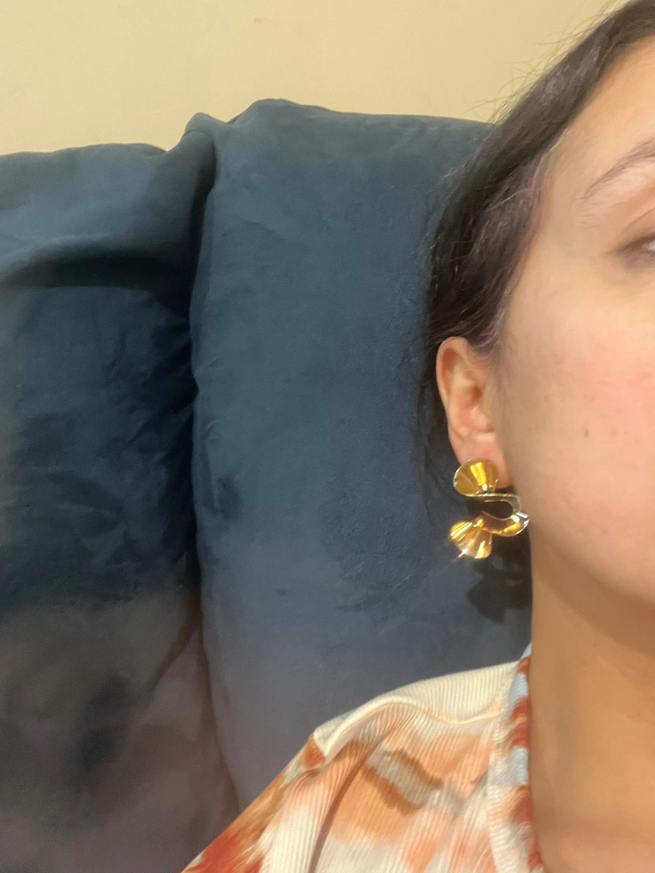 Big gold abstract statement earrings , large gold studs , huge gold stud earring , wavy  chunky gold studs statement