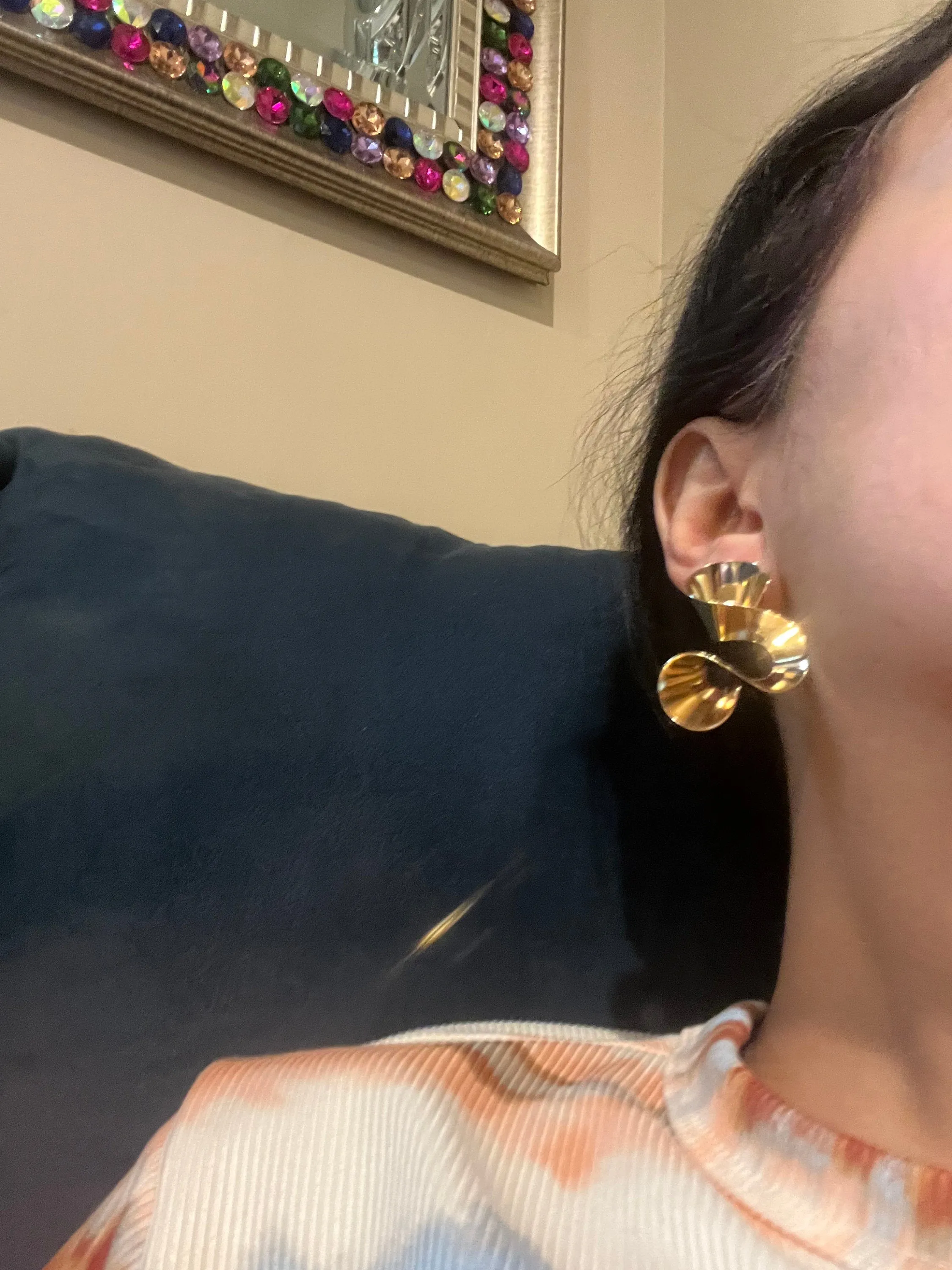 Big gold abstract statement earrings , large gold studs , huge gold stud earring , wavy  chunky gold studs statement