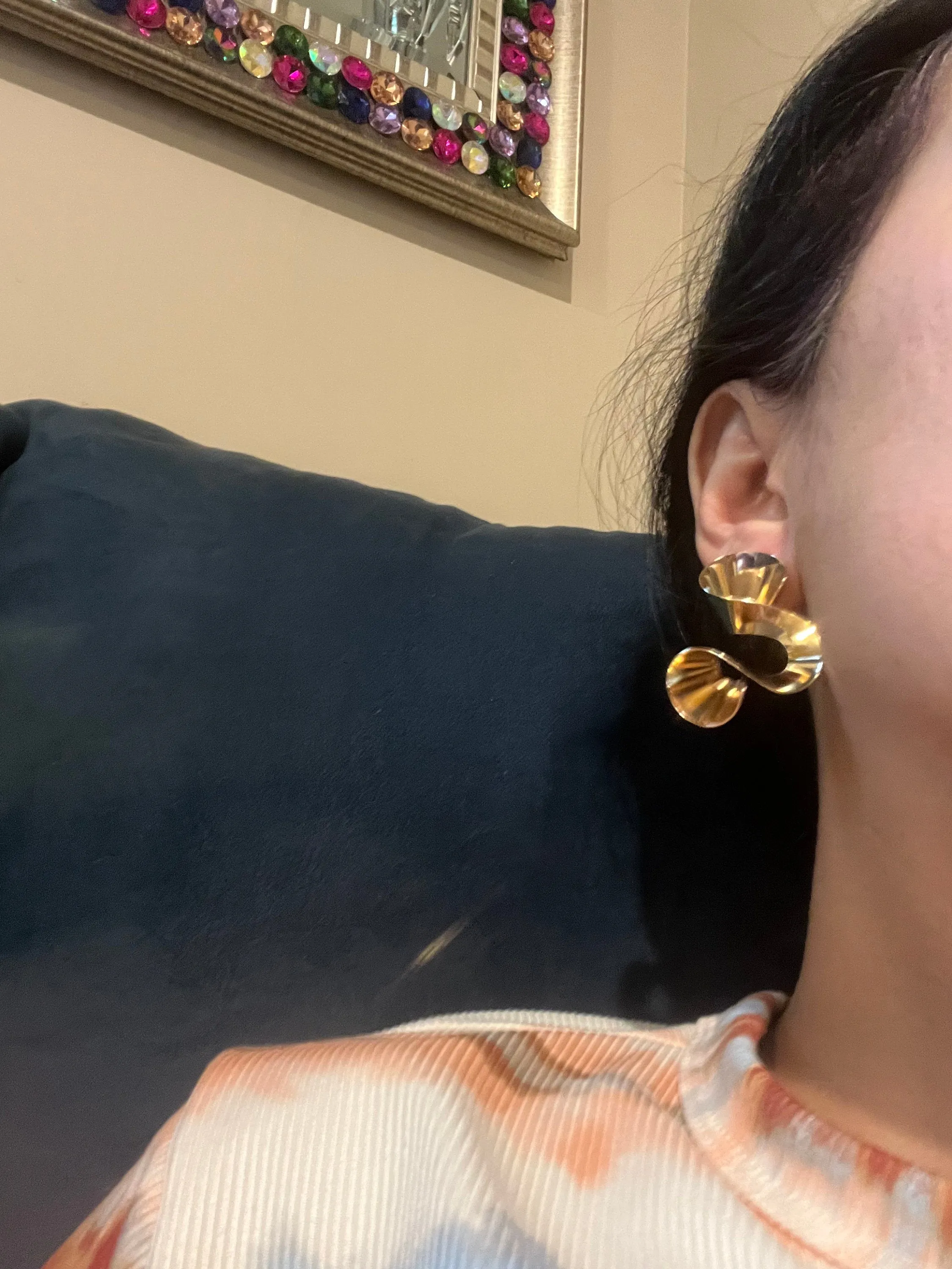 Big gold abstract statement earrings , large gold studs , huge gold stud earring , wavy  chunky gold studs statement
