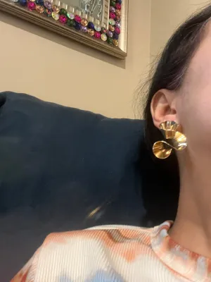Big gold abstract statement earrings , large gold studs , huge gold stud earring , wavy  chunky gold studs statement