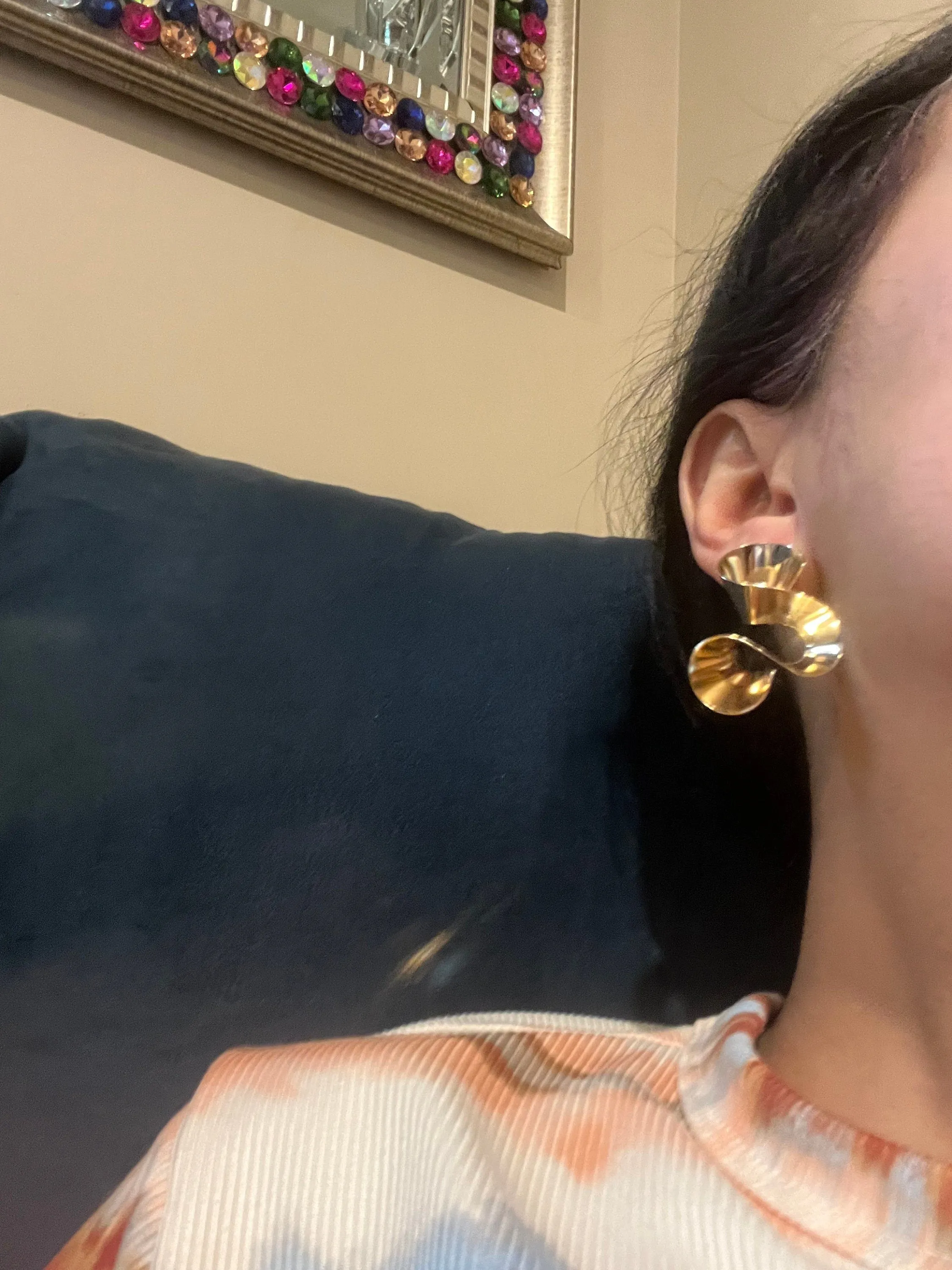 Big gold abstract statement earrings , large gold studs , huge gold stud earring , wavy  chunky gold studs statement