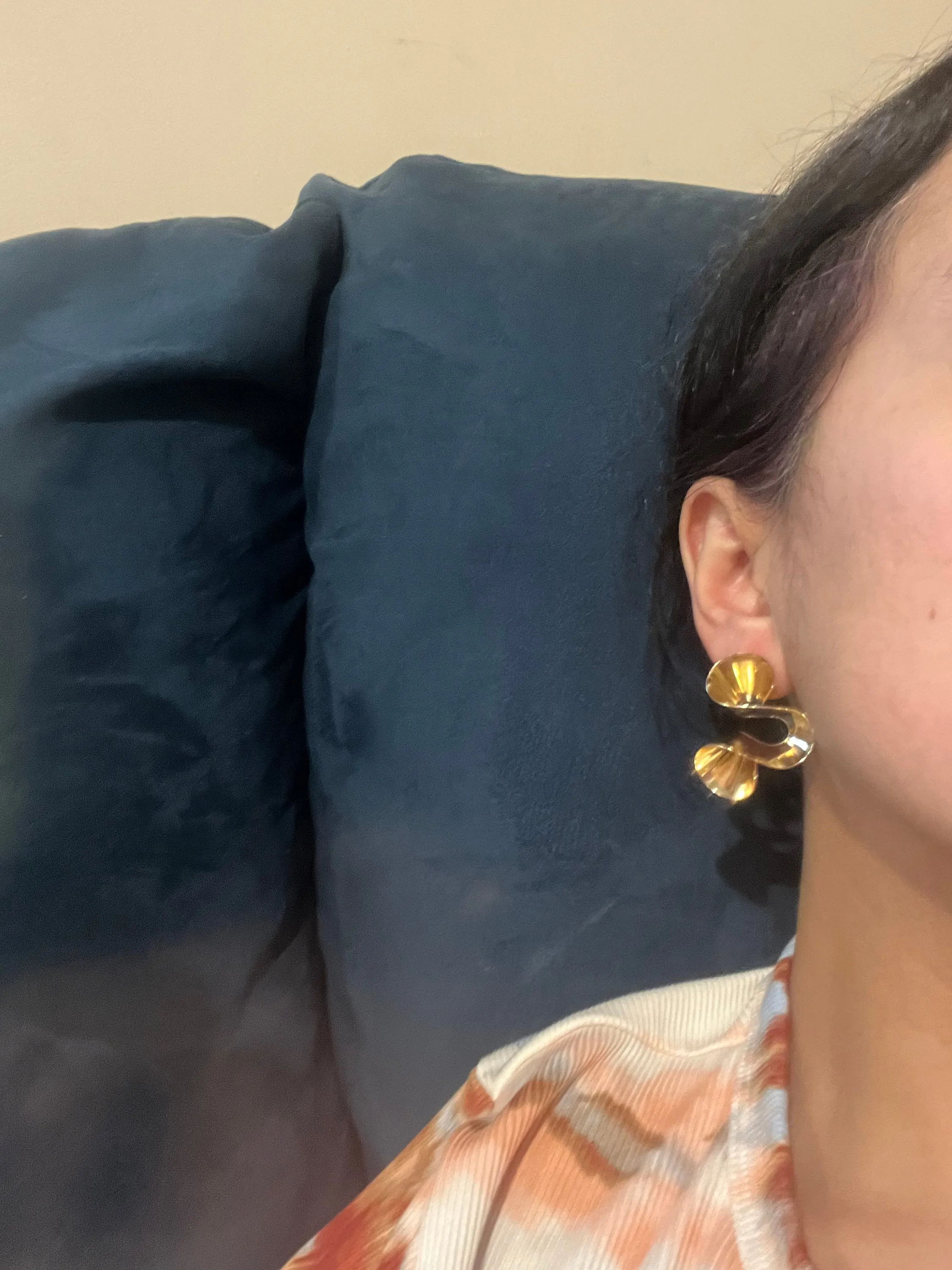 Big gold abstract statement earrings , large gold studs , huge gold stud earring , wavy  chunky gold studs statement