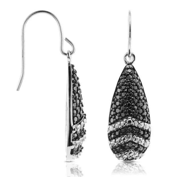 BLACK AND WHITE DIAMOND HOOK EARRINGS IN .925 STERLING SILVER