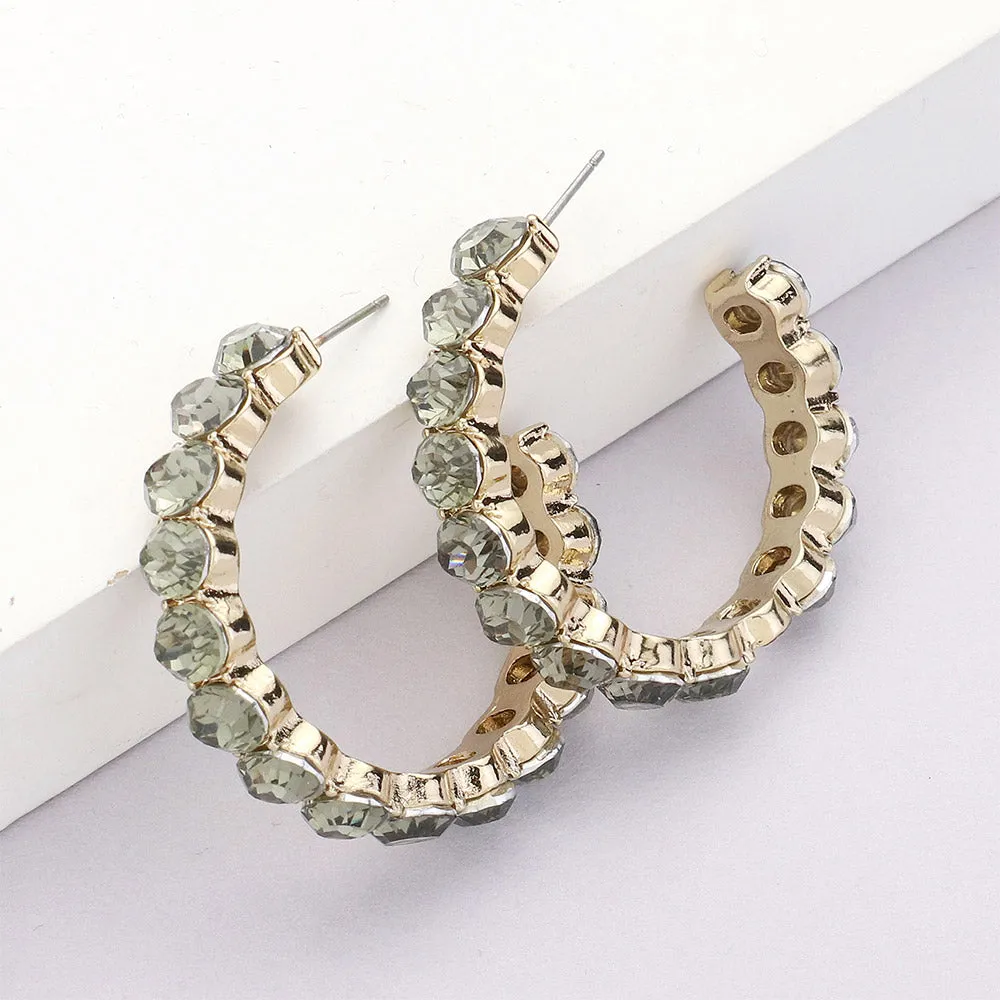 Black Diamond Round Stone Hoop Earrings  | 1.5" |  618269