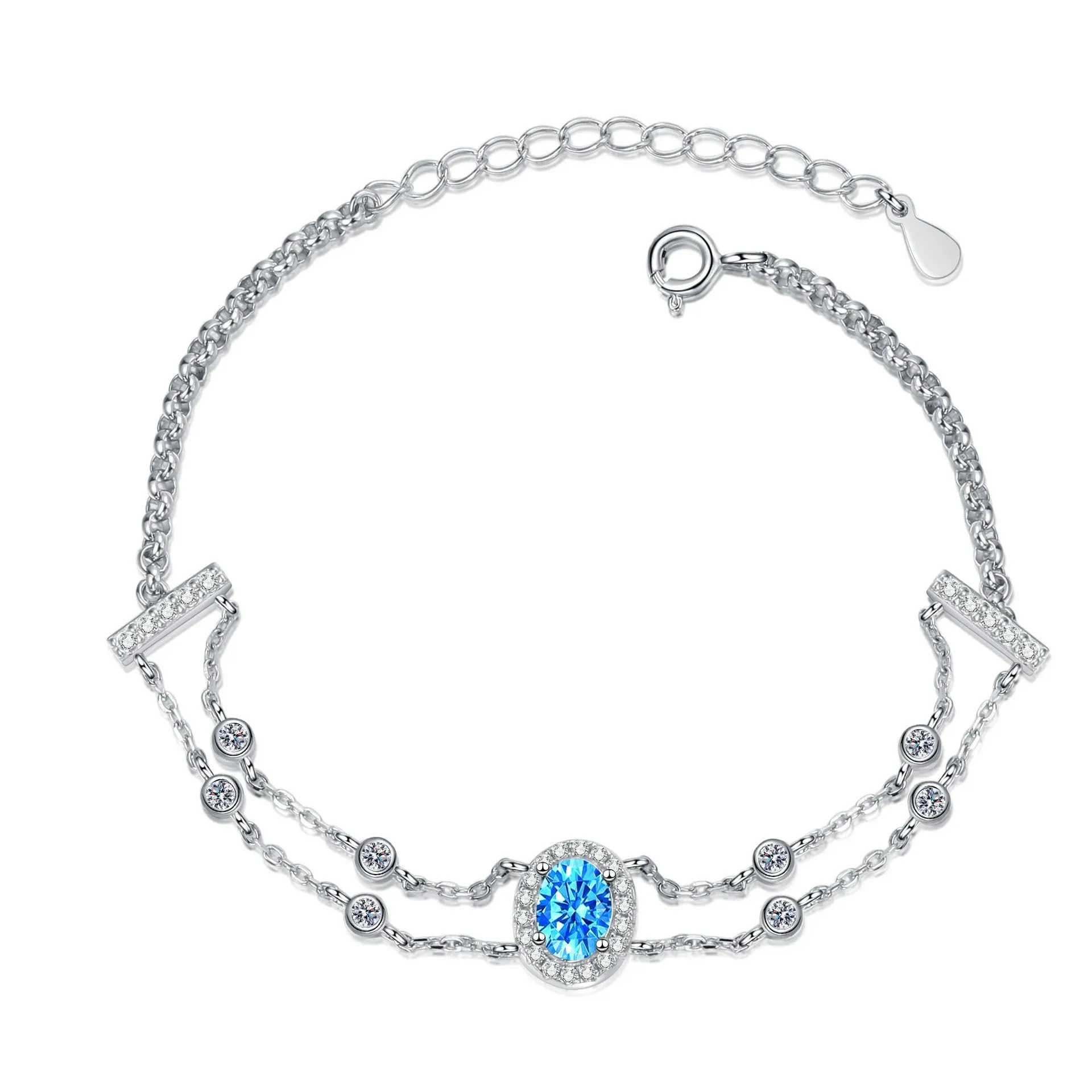 Blue Moissanite Diamond; Oval Shape Stone Bracelets BM012