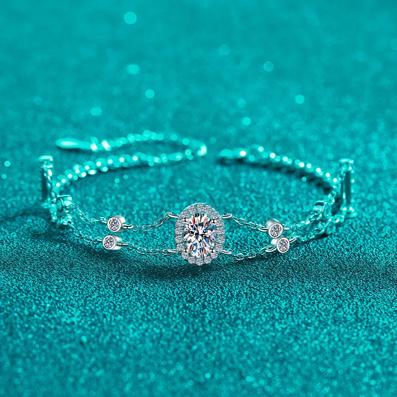 Blue Moissanite Diamond; Oval Shape Stone Bracelets BM012