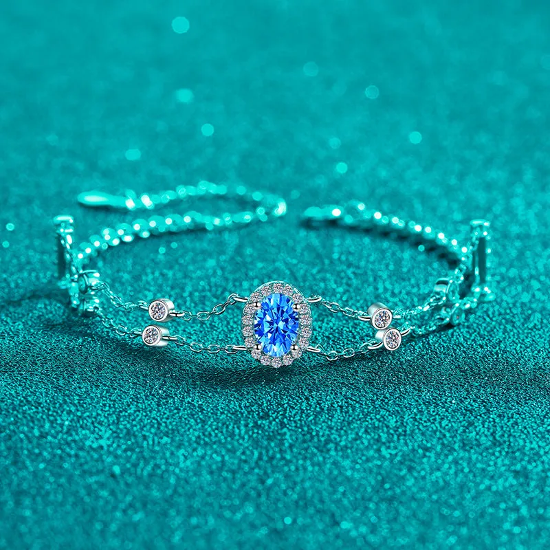 Blue Moissanite Diamond; Oval Shape Stone Bracelets BM012