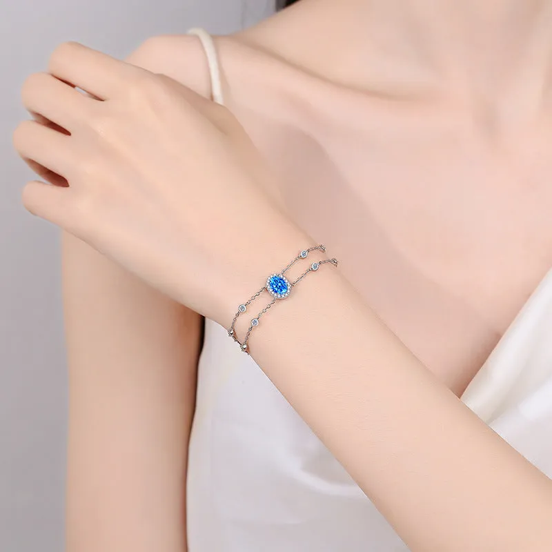 Blue Moissanite Diamond; Oval Shape Stone Bracelets BM012
