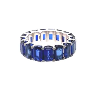 Blue Sapphire Emerald Cut Eternity Band Ring