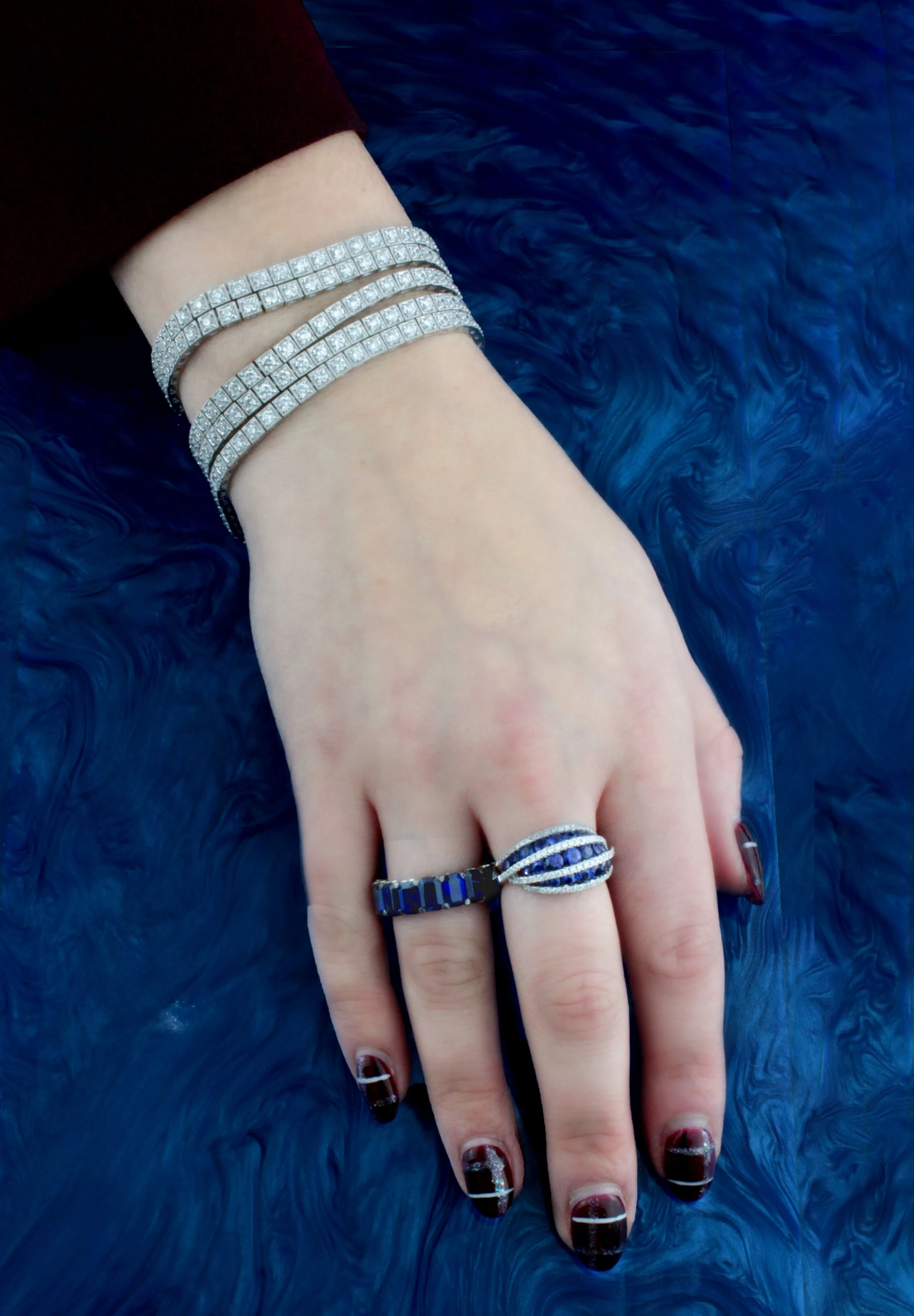 Blue Sapphire Emerald Cut Eternity Band Ring