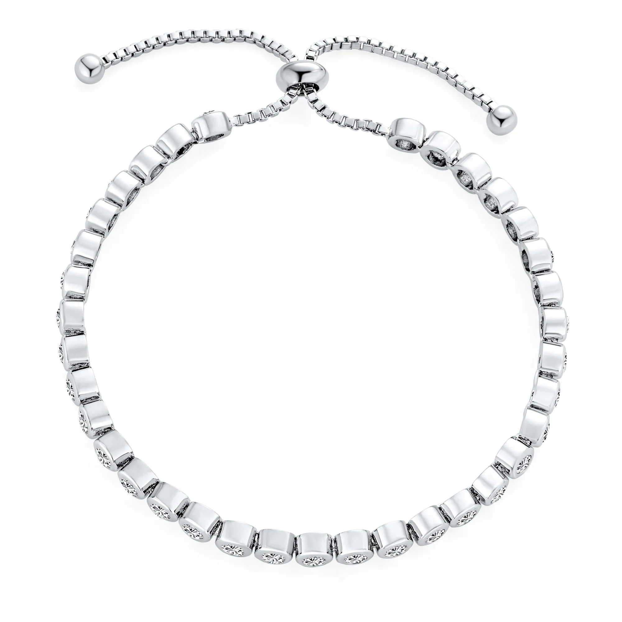 Bridal Wedding Prom CZ Tennis Bracelet with Round Bezel Set and Sliding Clasp