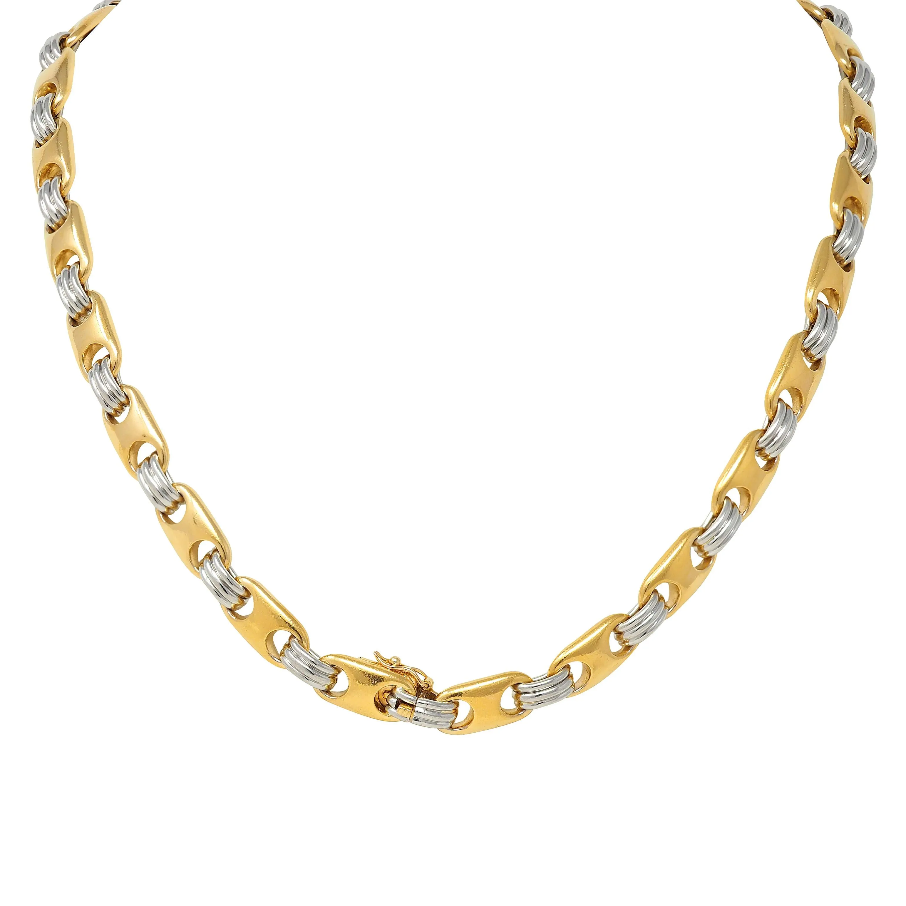 Bulgari Sapphire Ruby Emerald Diamond 18 Karat Gold Platinum Vintage Fancy Mariner Link Chain Necklace