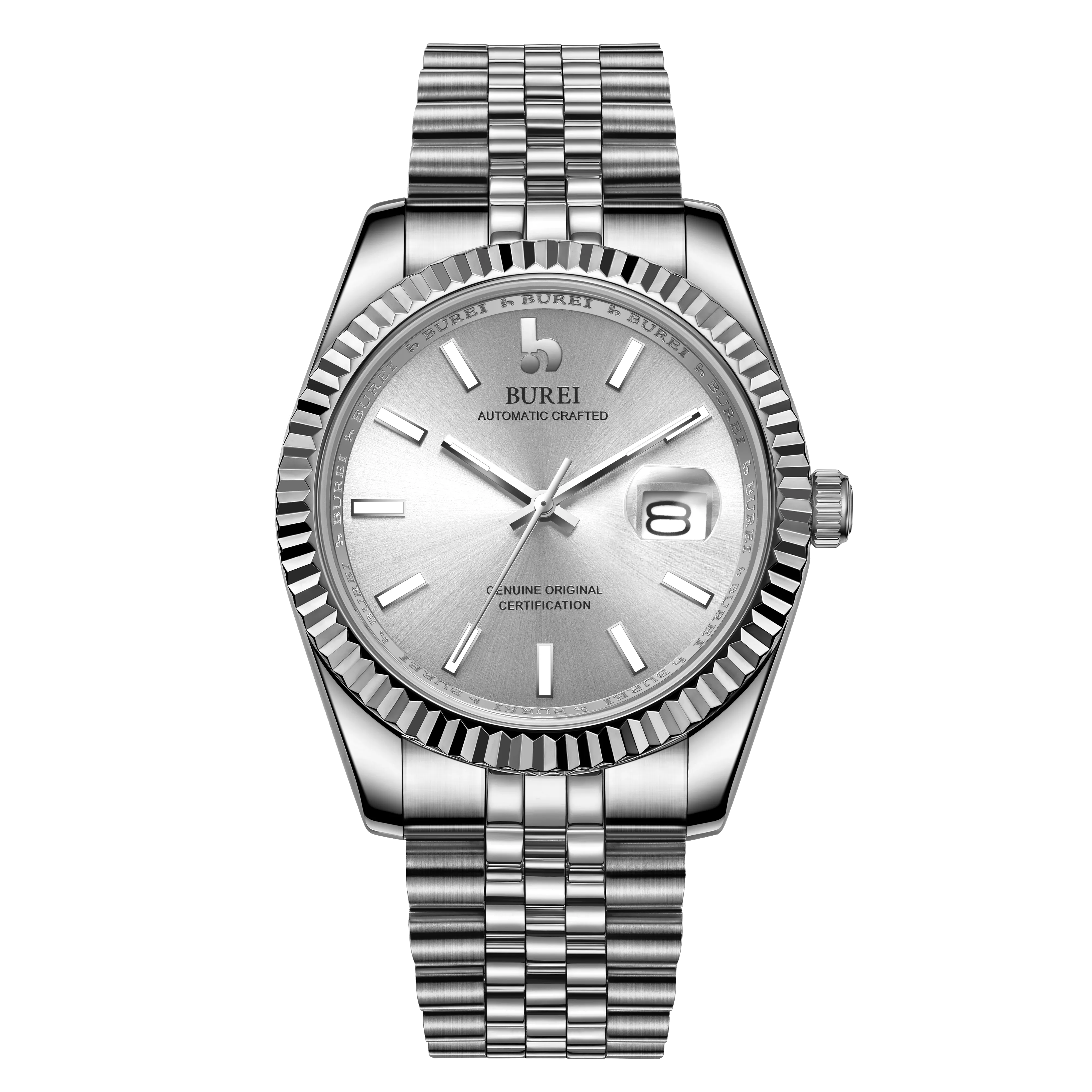BUREI Men's Automatic Watch Analog Dial with Date Window Sapphire Crystal Stainless Steel Band and Case