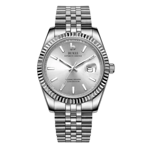 BUREI Men's Automatic Watch Analog Dial with Date Window Sapphire Crystal Stainless Steel Band and Case